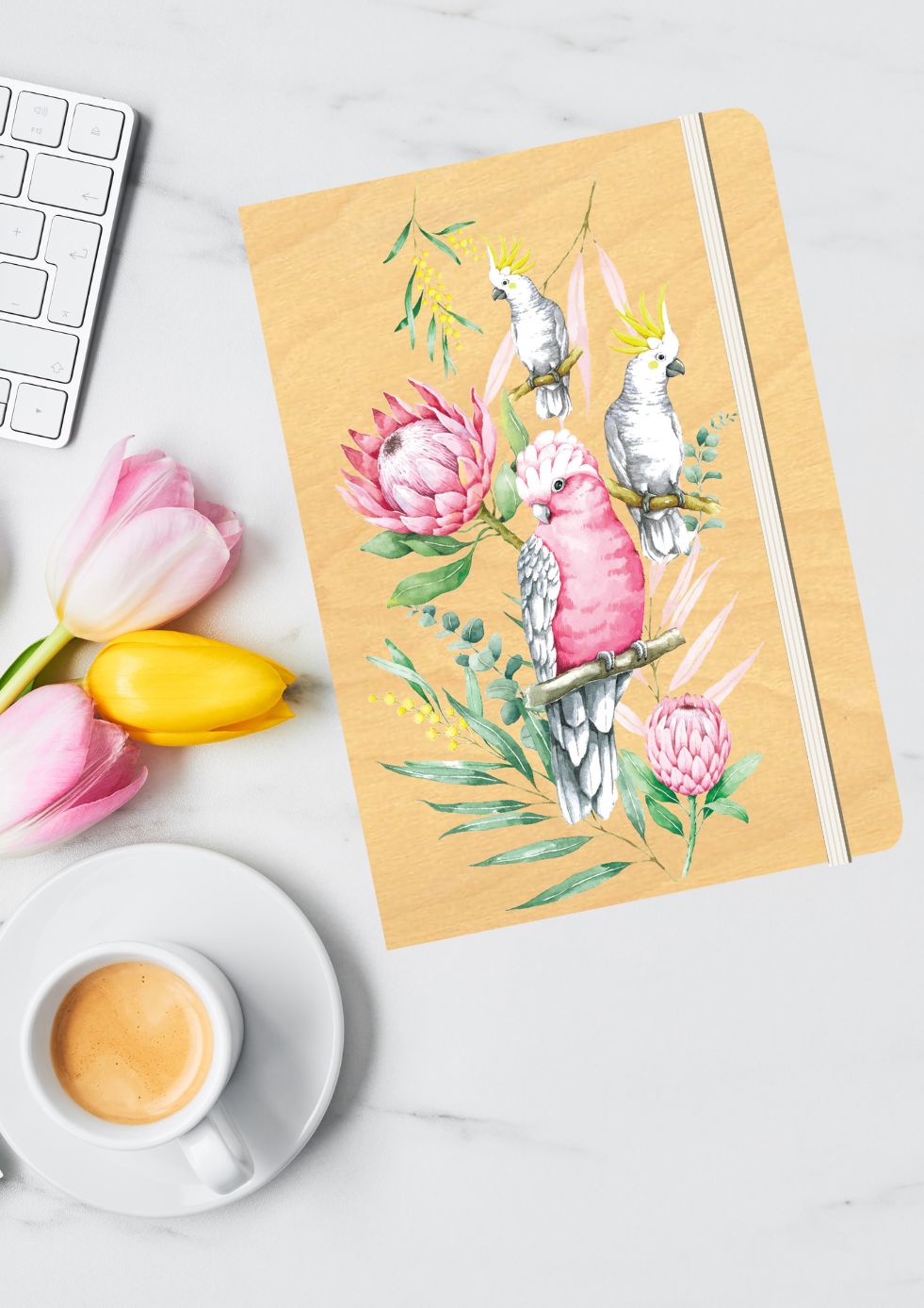 A5 Wood Cover Journal (Blank) - Parrots & Proteas
