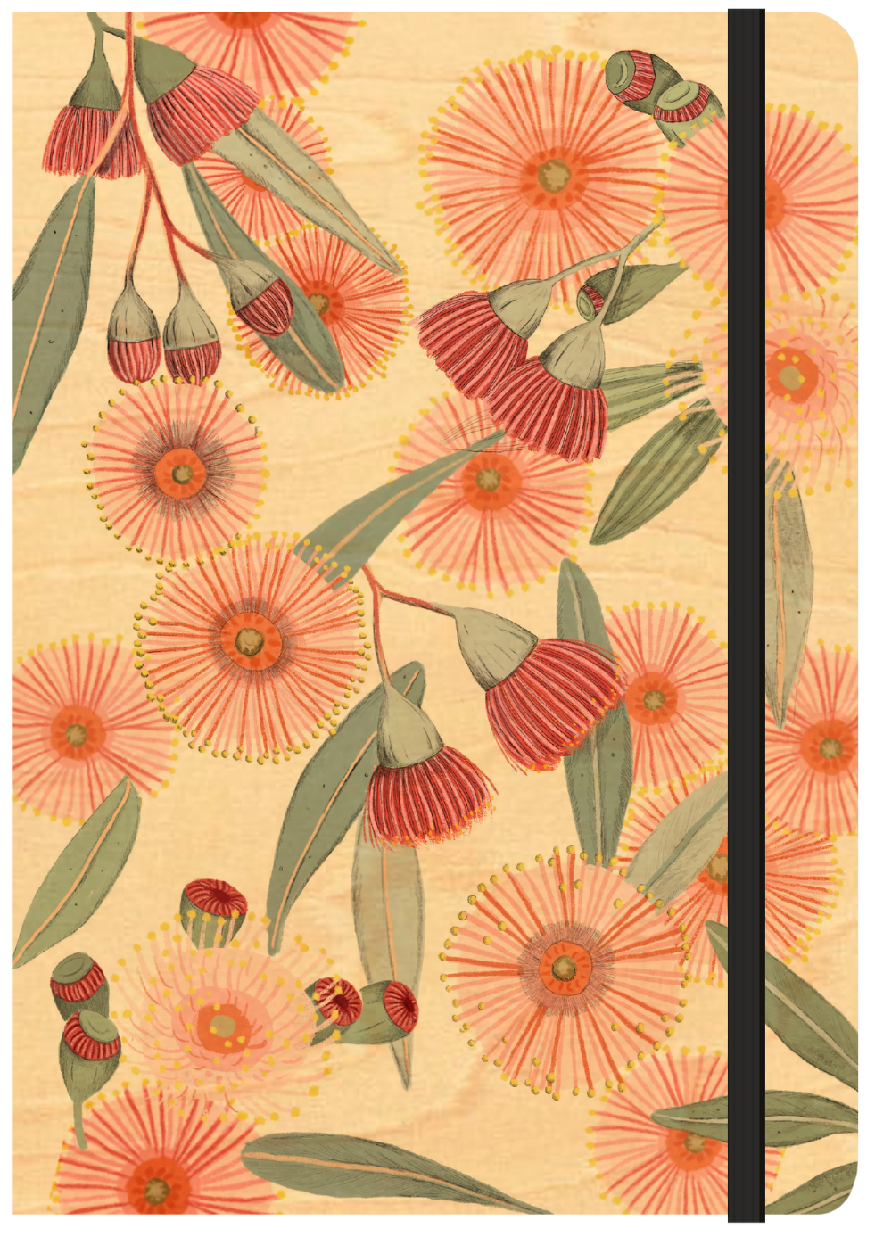 A5 Wood Cover Journal (Blank) - Red Eucalyptus Burst