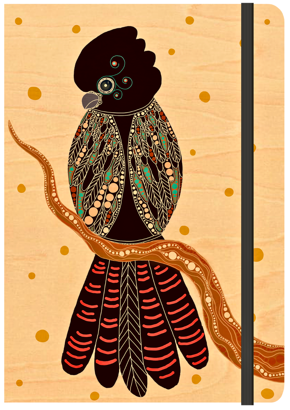 A5 Wood Cover Journal (Blank) - Gidila (Red Tailed Black Cockatoo)