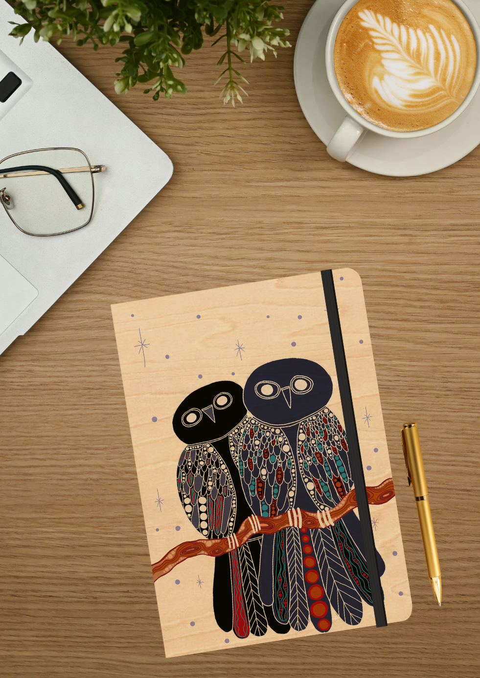 B6 Wood Cover Notebook (Lined) - Gugu (Owl)