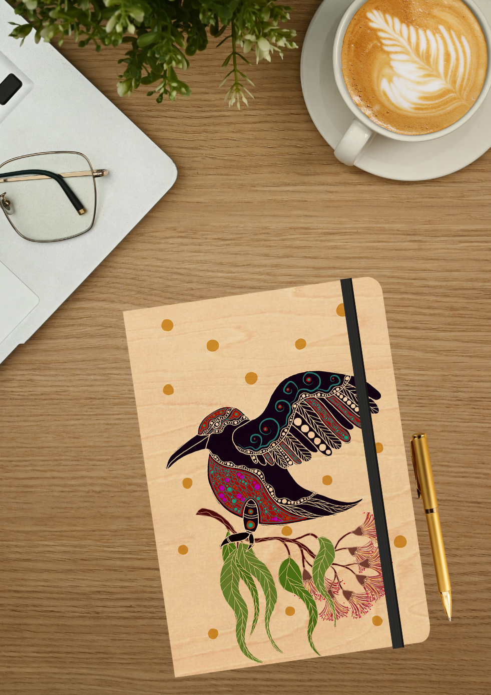 B6 Wood Cover Notebook (Lined) - Gunggaga (Kookaburra)
