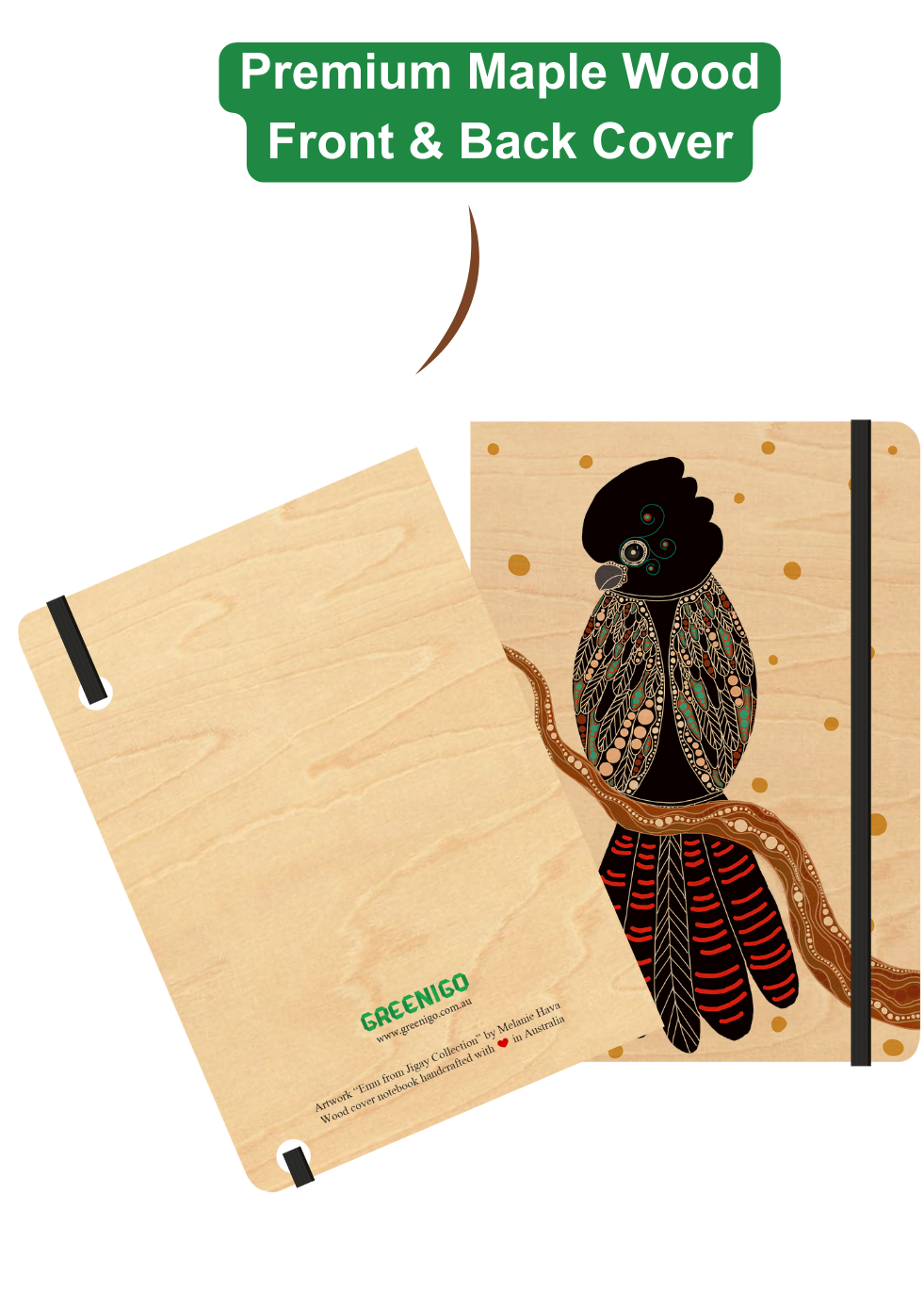 B6 Wood Cover Notebook (Lined) - Gidila (Red Tailed Black Cockatoo)