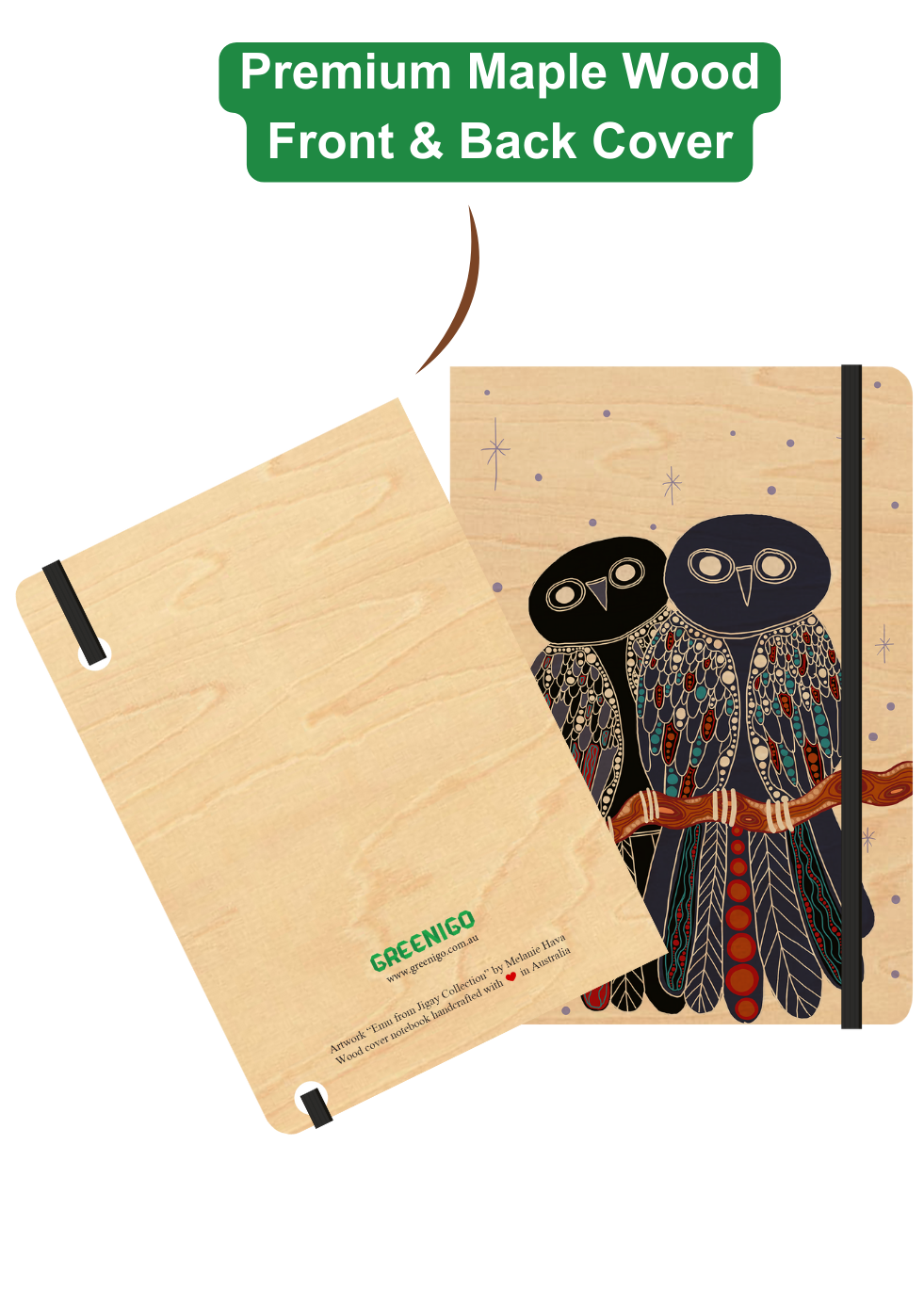 B6 Wood Cover Notebook (Lined) - Gugu (Owl)