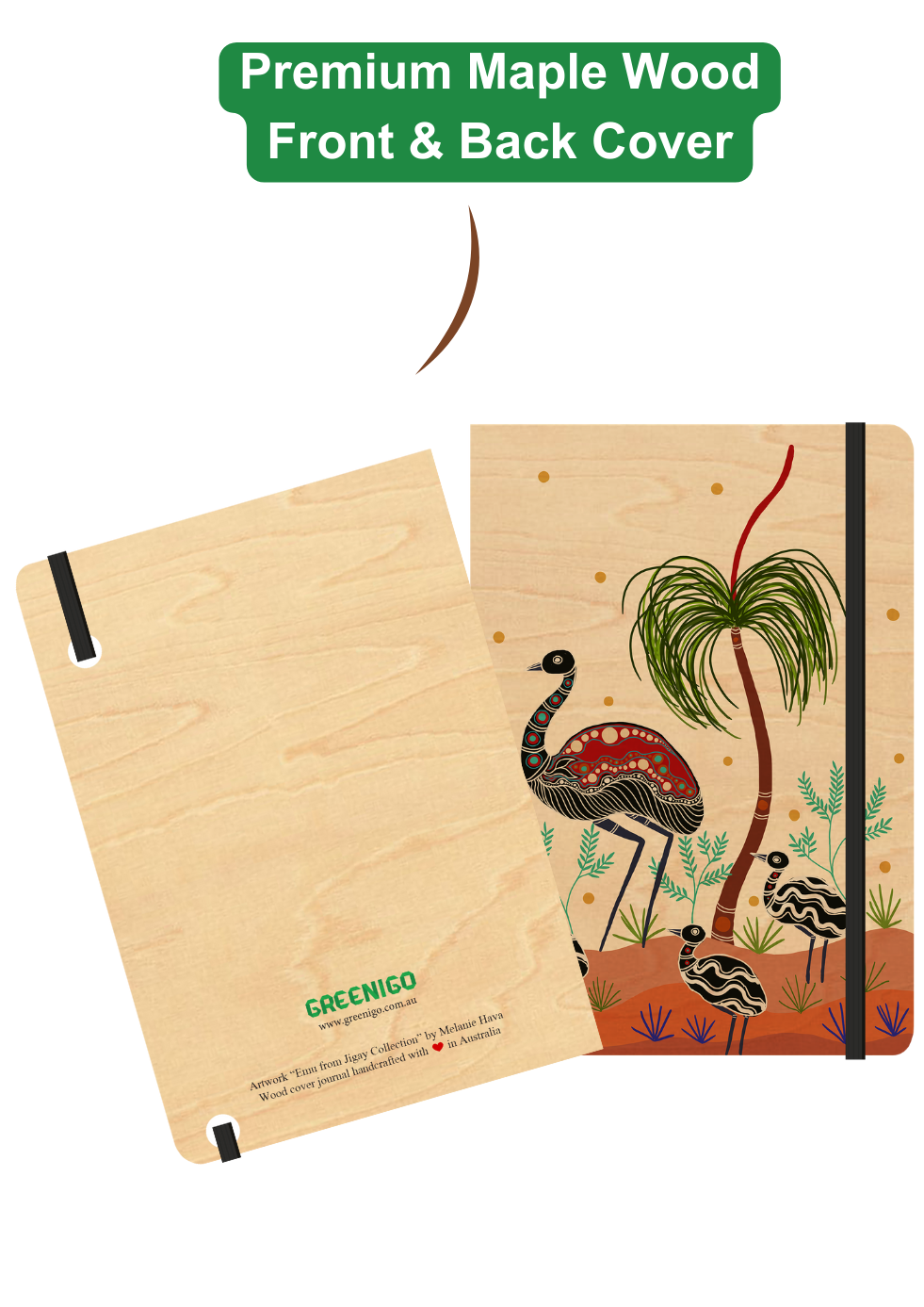 A5 Wood Cover Journal (Blank) - Emu