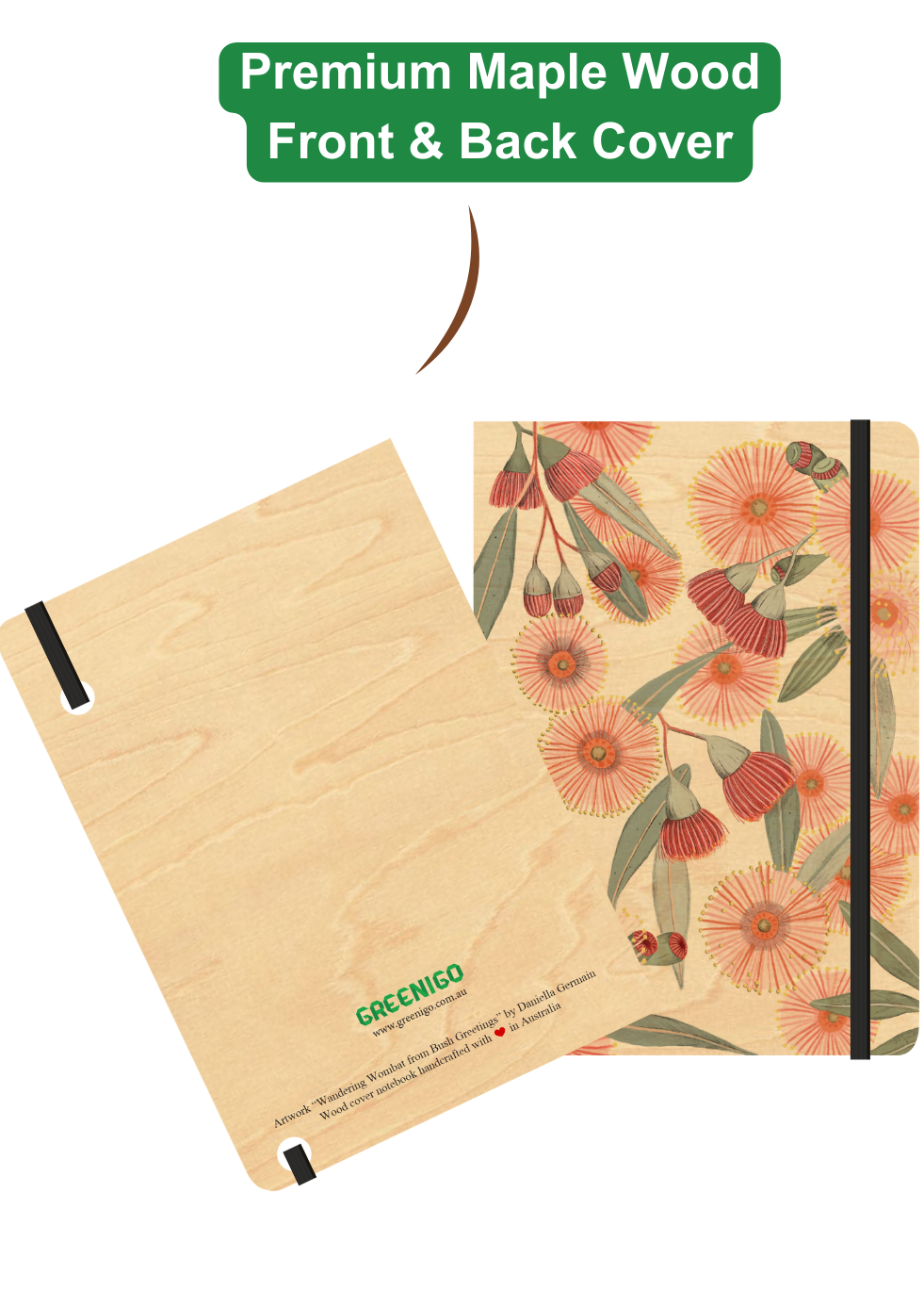 A5 Wood Cover Journal (Blank) - Red Eucalyptus Burst