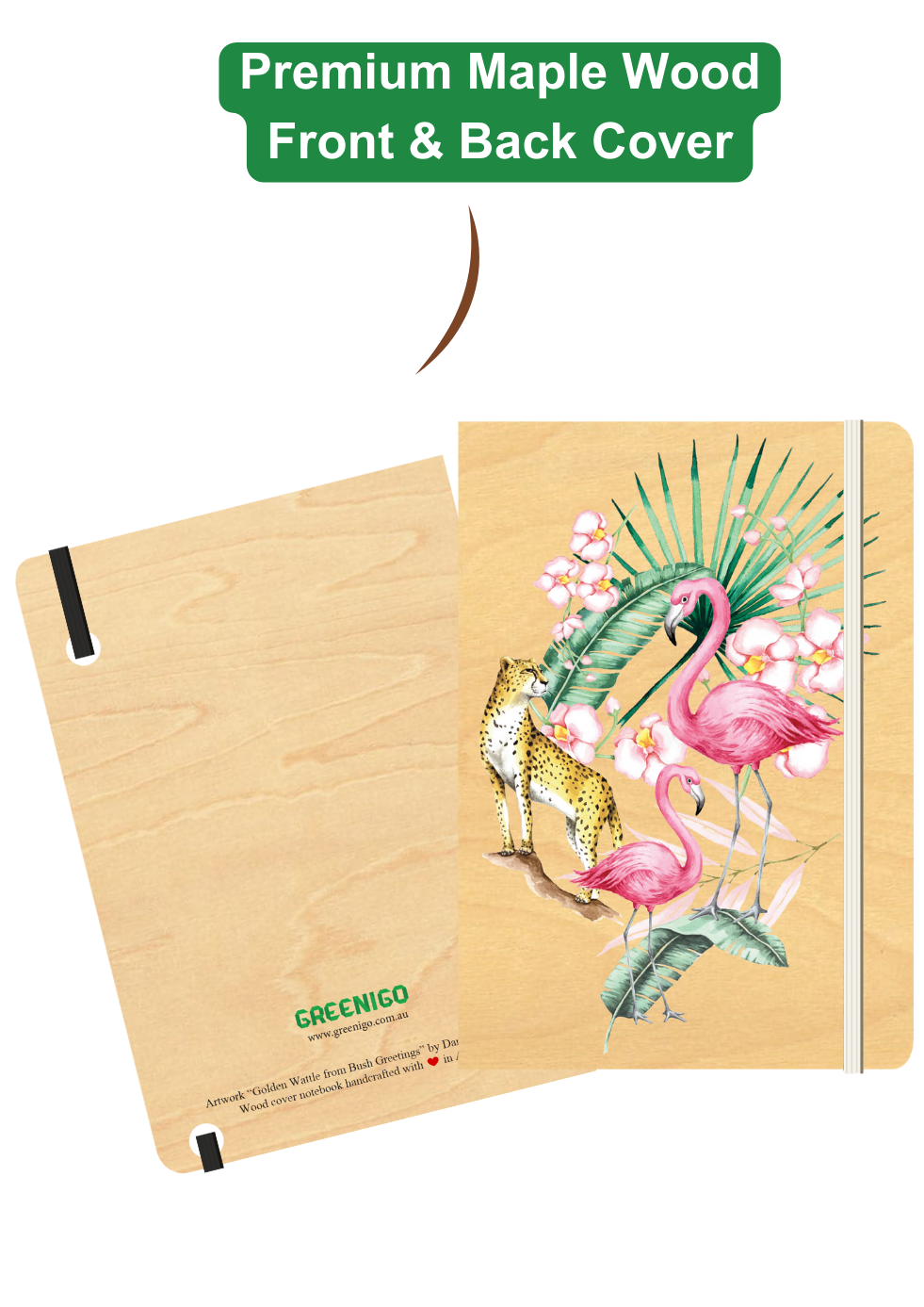 A5 Wood Cover Journal (Blank) - Flamingo Jungle