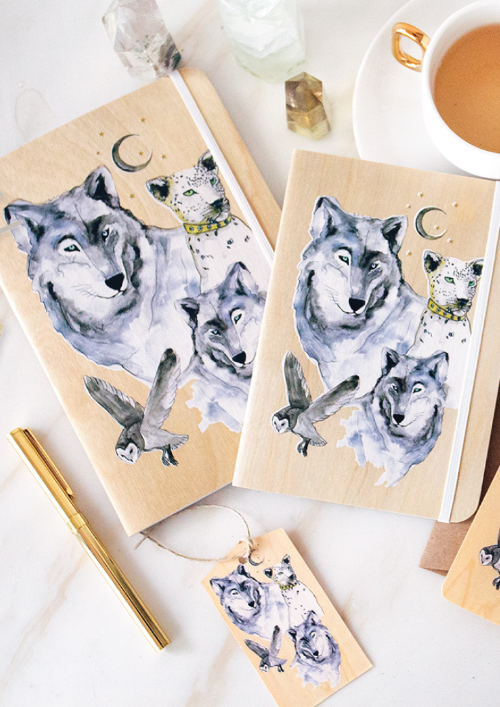 B6 Wood Cover Notebook (Lined) - White Wolf