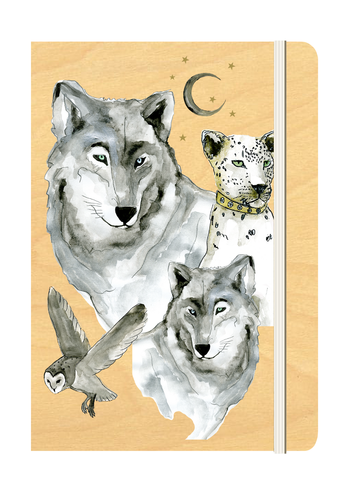 B6 Wood Cover Notebook (Lined) - White Wolf