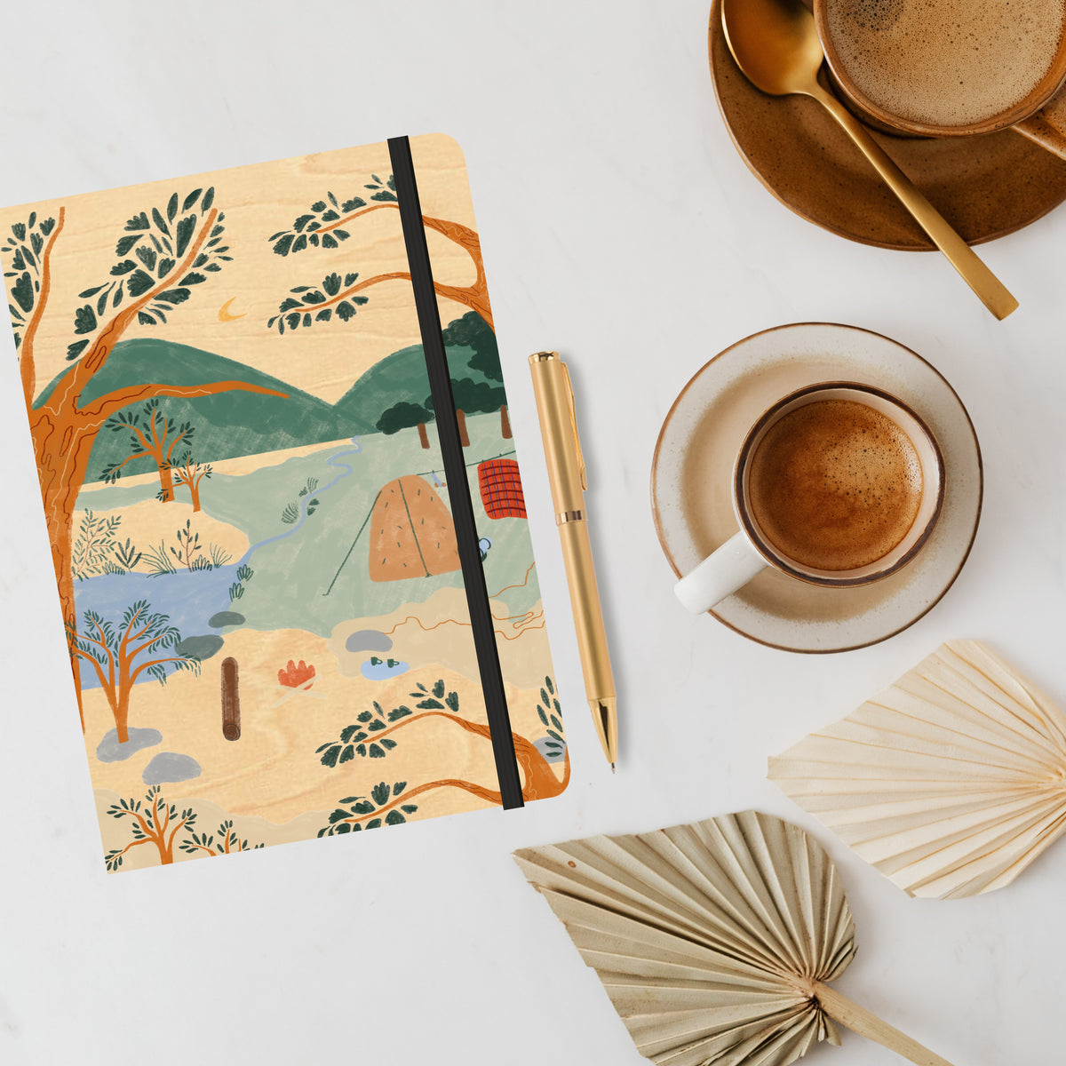 B6 Wood Cover Notebook (Lined) - Camping Trip