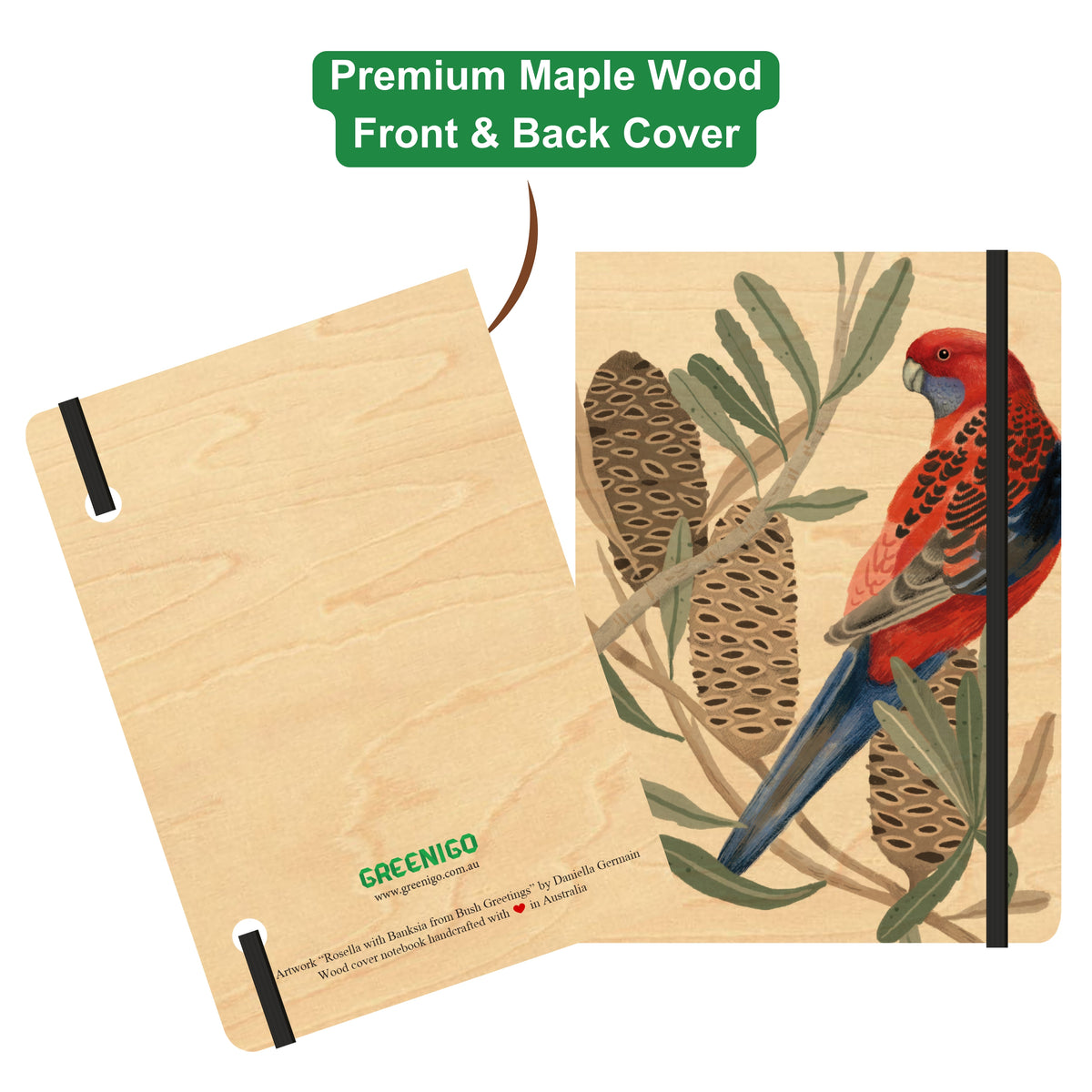 B6 Wood Cover Notebook (Lined) - Rosella with Banksia