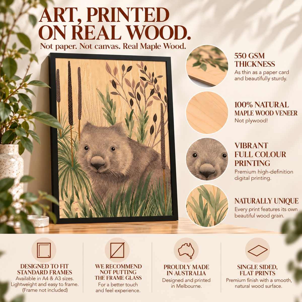 Wood Art Print - Wombat Wandering