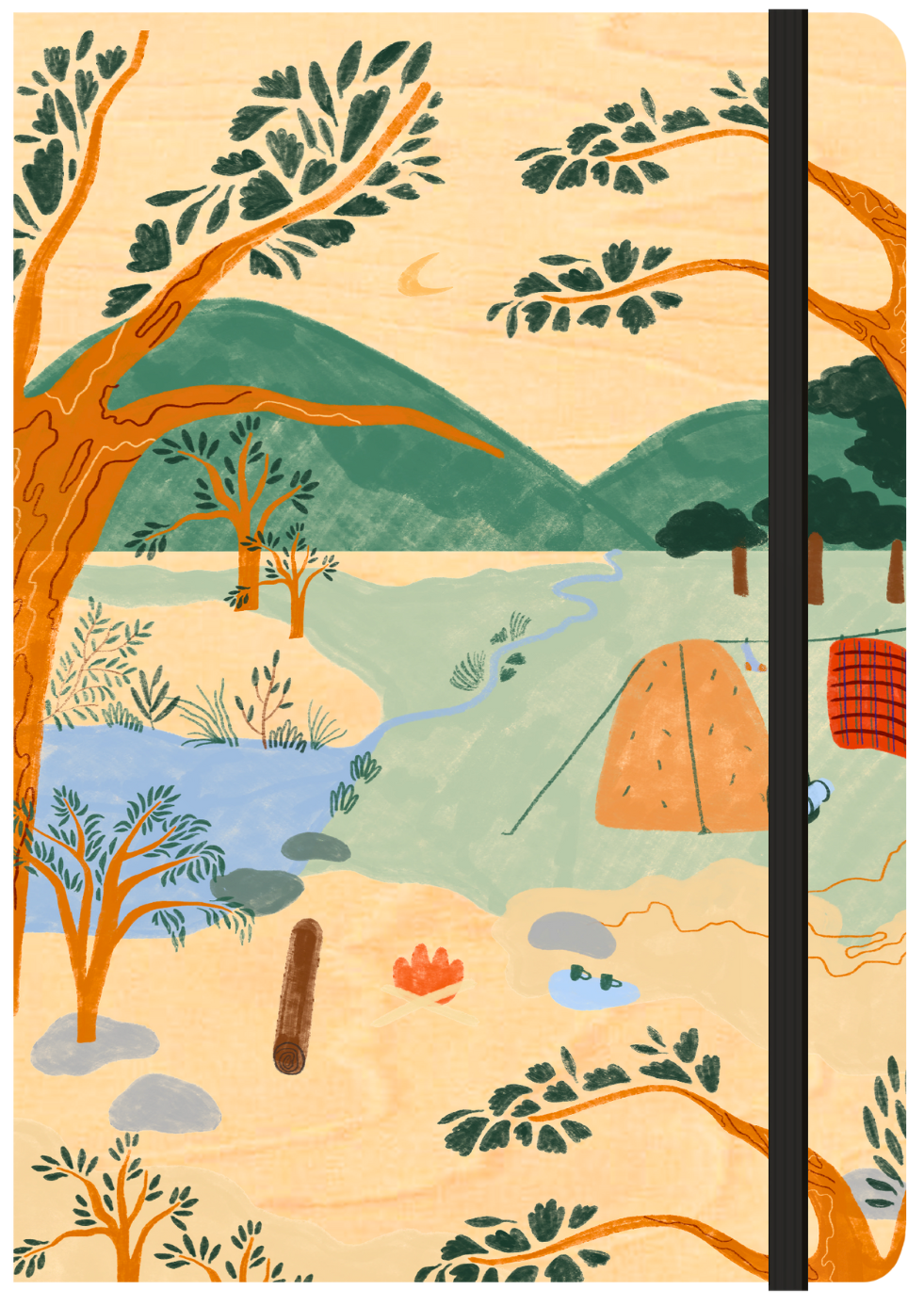 A5 Wood Cover Journal (Blank) - Camping Trip