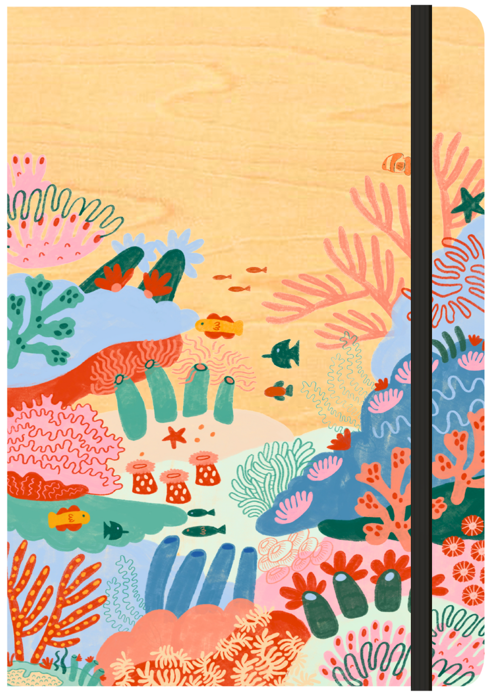 A5 Wood Cover Journal (Blank) - Colourful Corals