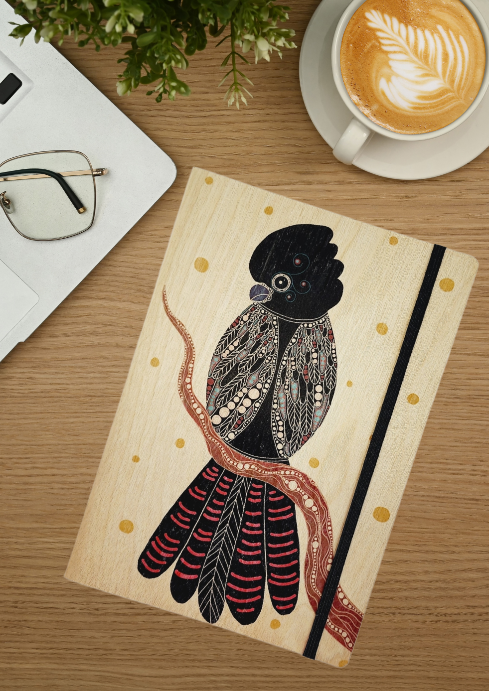 A5 Wood Cover Journal (Blank) - Gidila (Red Tailed Black Cockatoo)