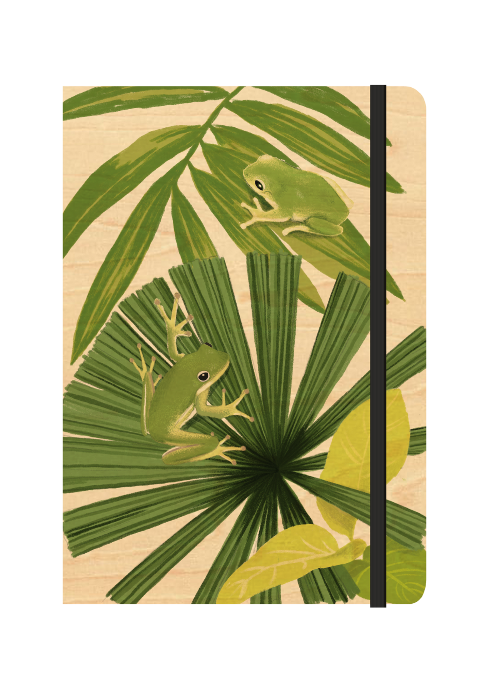B6 Wood Cover Notebook (Lined) - Froggy Foliage