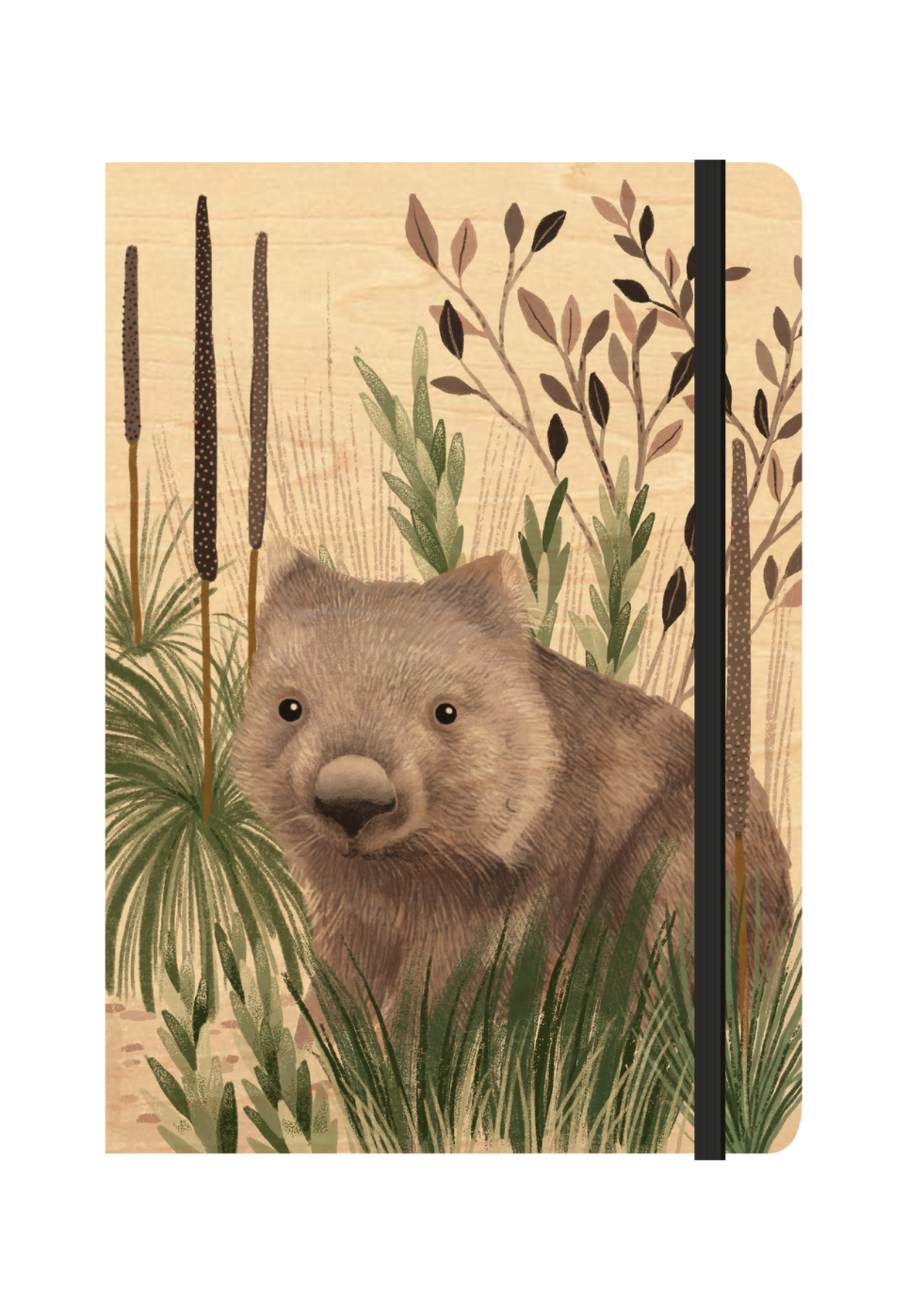 B6 Wood Cover Notebook (Lined) - Wombat Wandering