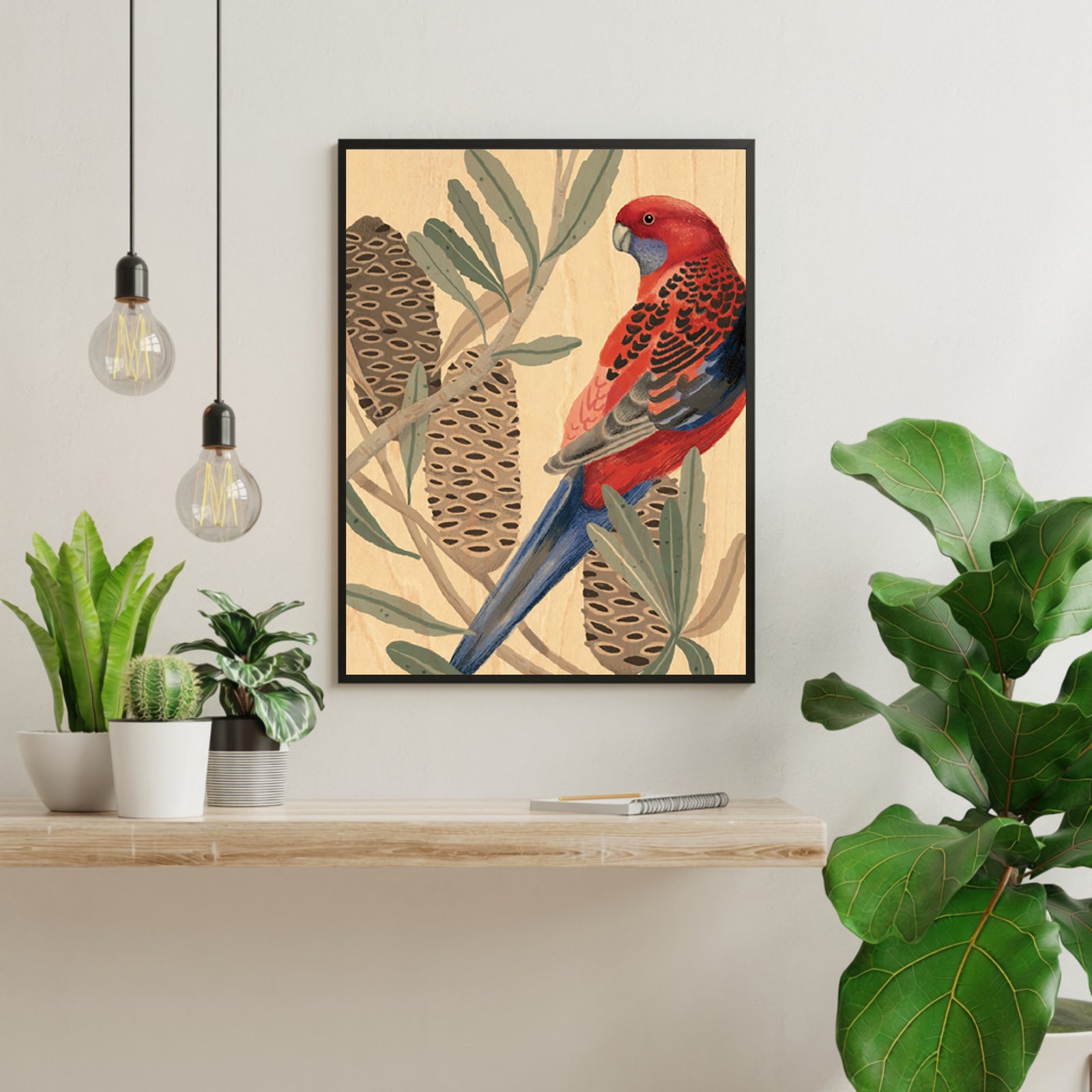 Wood Wall Art A4 - Rosella with Banksia