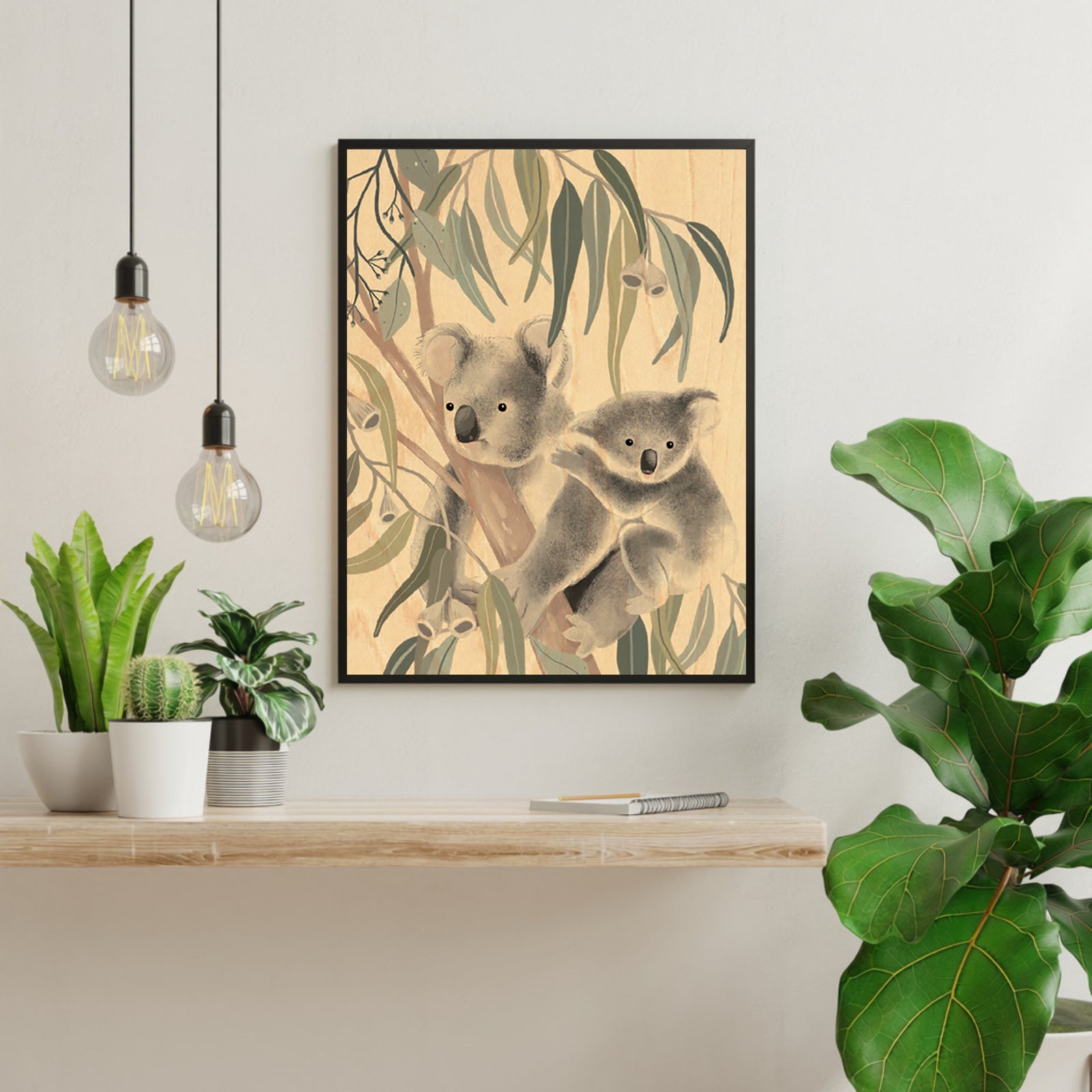 Wood Wall Art A4 - Koala Cuddles