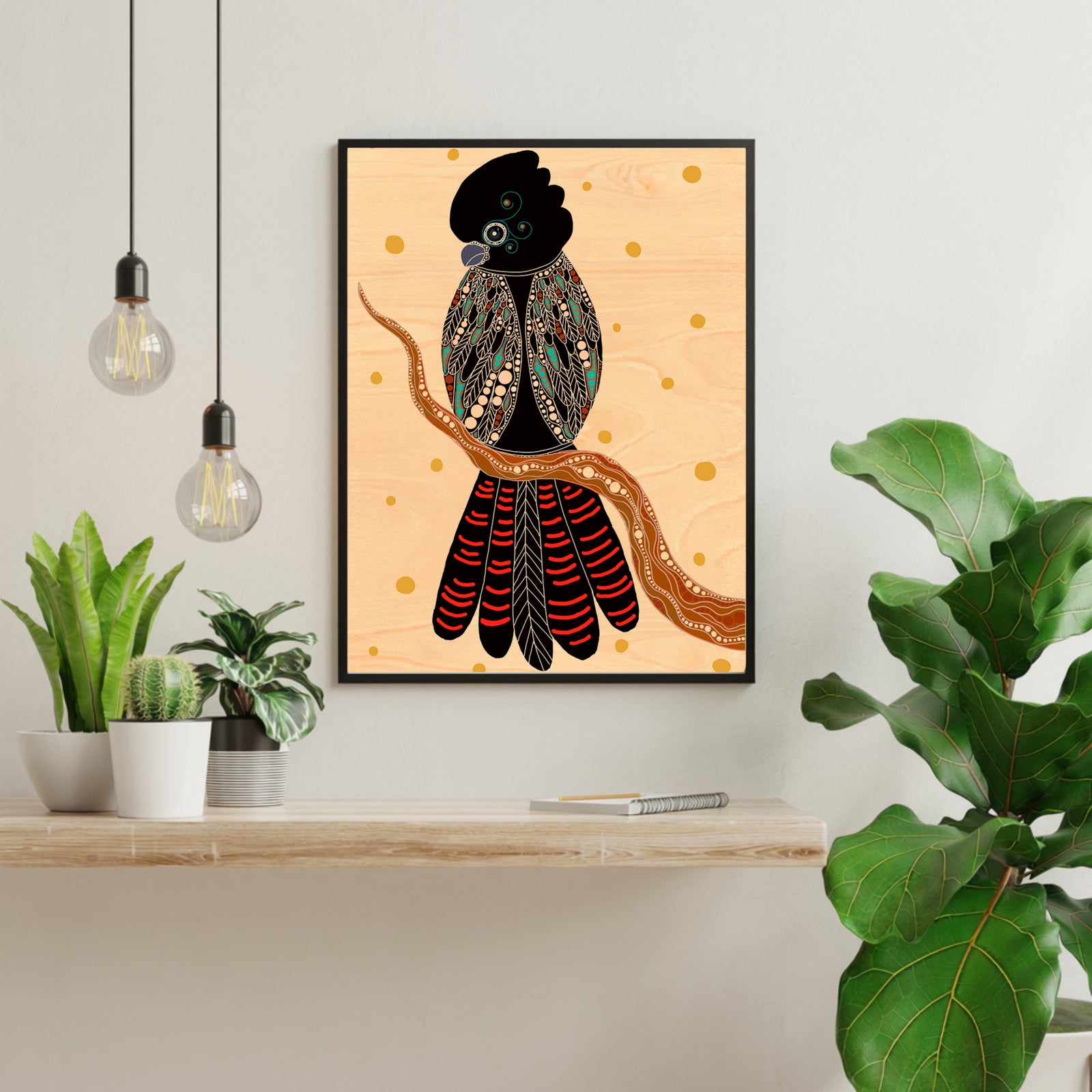 Wood Wall Art A4 - Gidila (Red tailed Black Cockatoo)