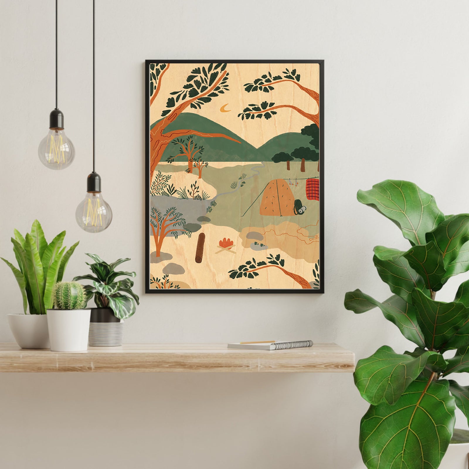 Wood Wall Art A4 - Camping Trip
