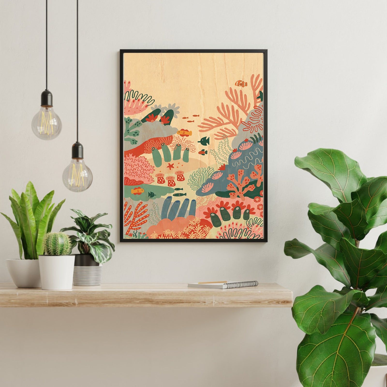 Wood Wall Art A4 - Colourful Corals