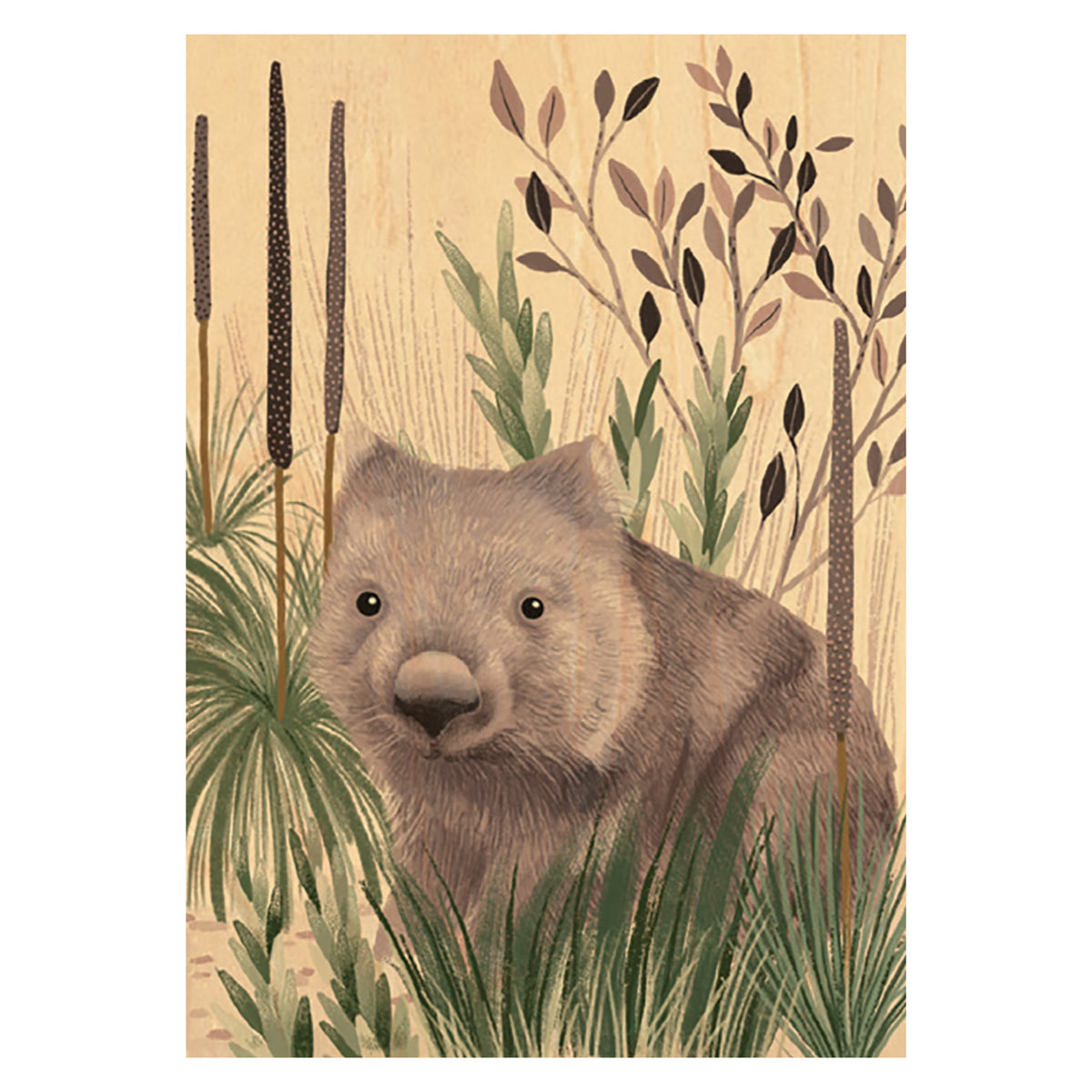 Wood Art Print A4 - Wombat Wandering