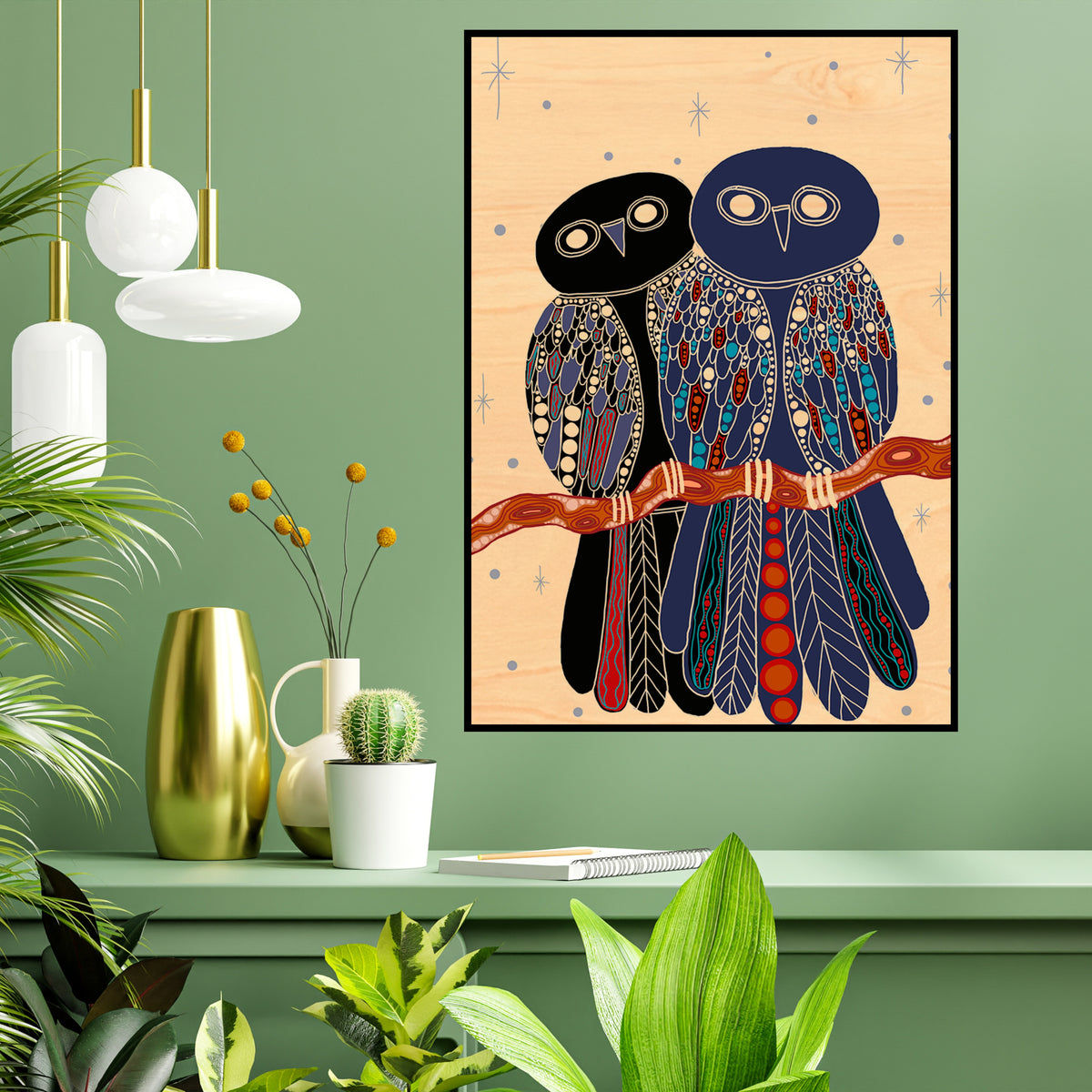 Wood Art Print A3 - Gugu (owl)