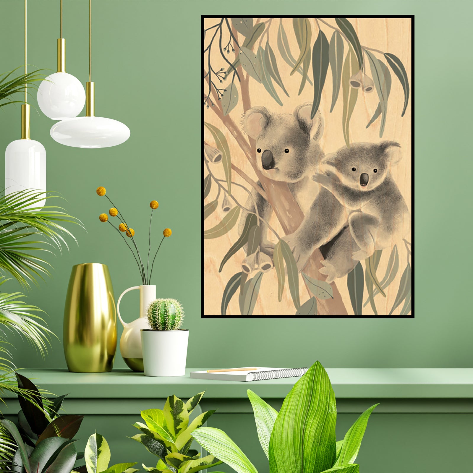 Wood Art Print A3 - Koala Cuddles