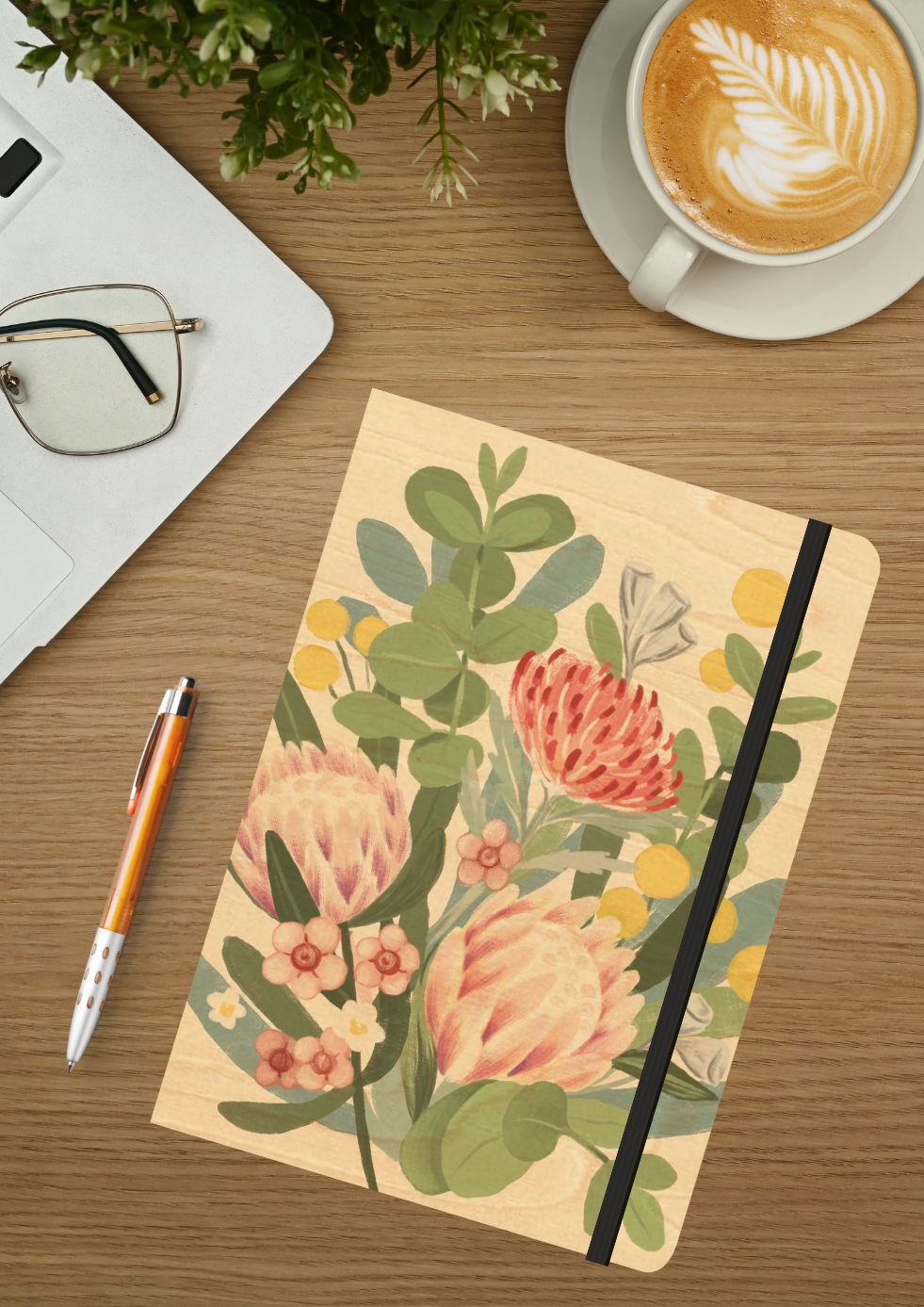 B6 Wood Cover Notebook (Lined) - Native Posy