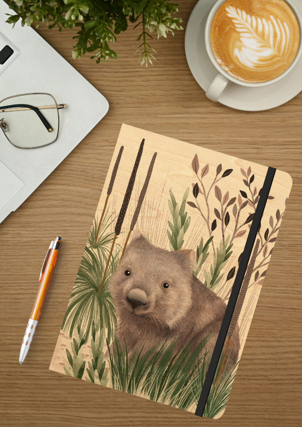 B6 Wood Cover Notebook (Lined) - Wombat Wandering