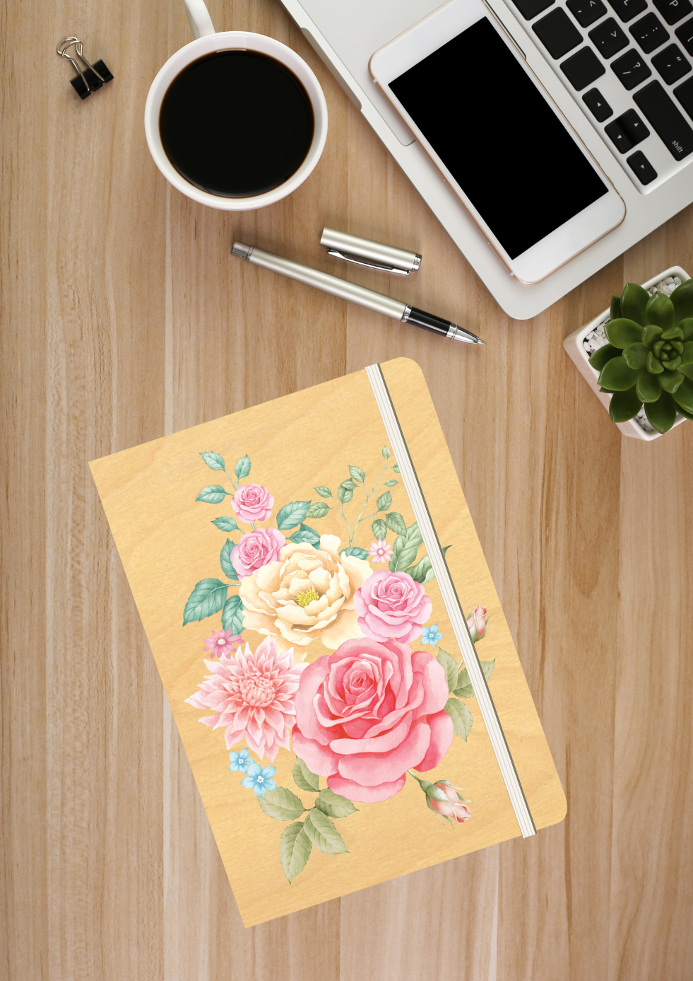 B6 Wood Cover Notebook (Lined) - Floriana