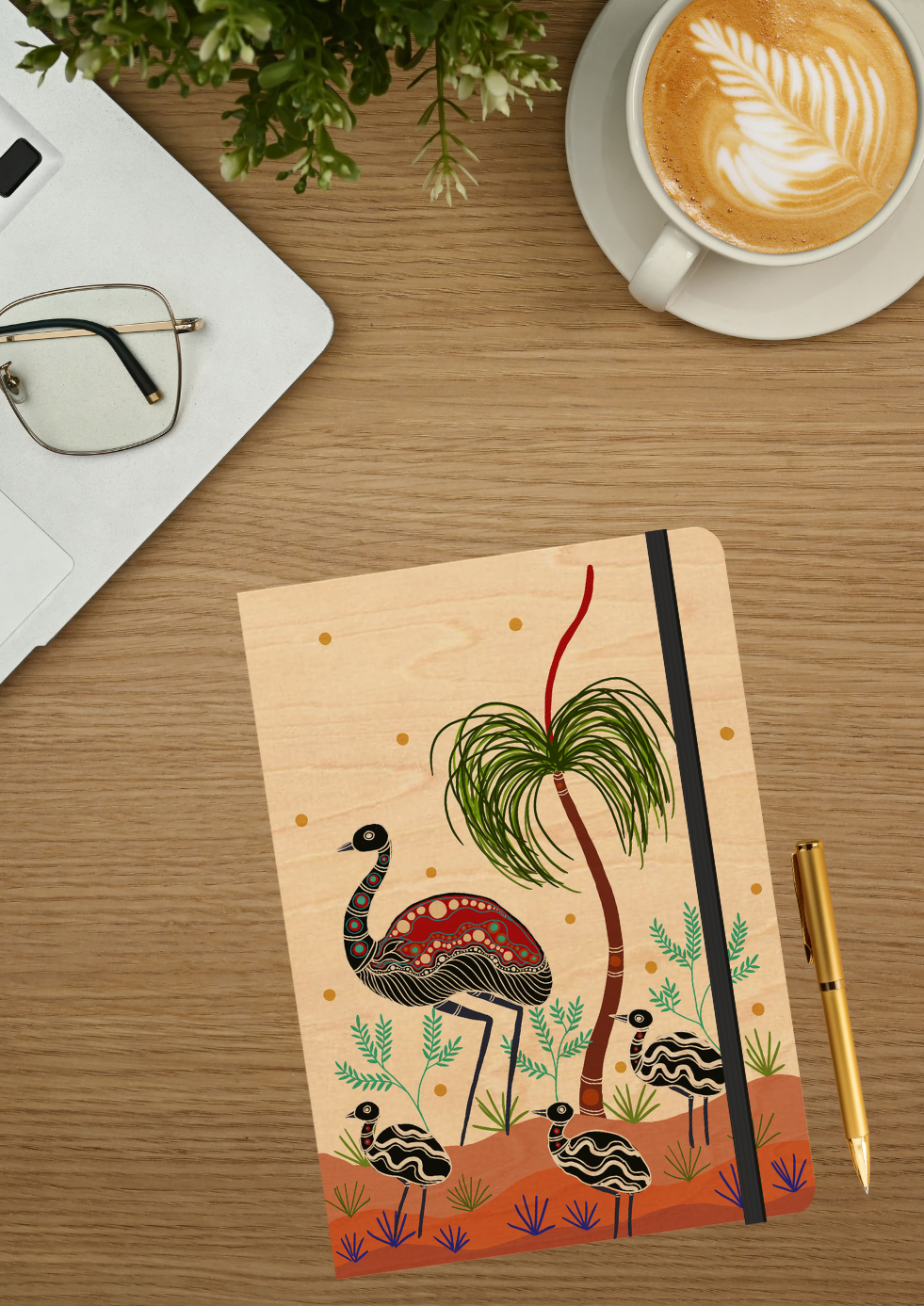B6 Wood Cover Notebook (Lined) - Emu