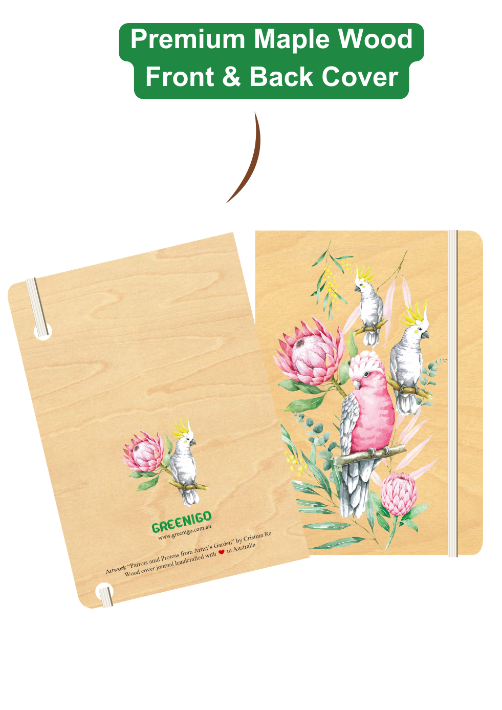 A5 Wood Cover Journal (Blank) - Parrots &amp; Proteas