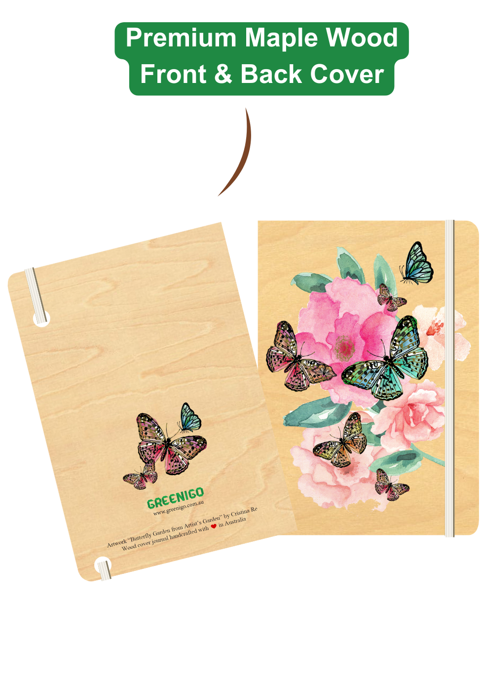 A5 Wood Cover Journal (Blank) - Butterfly Garden