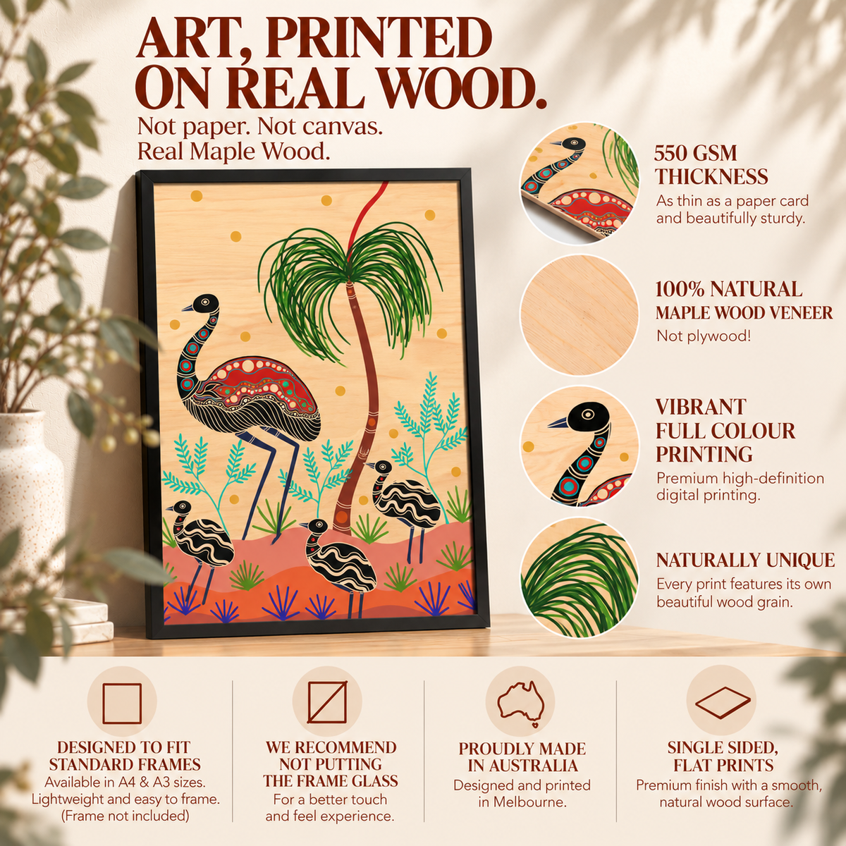 Wood Art Print - Emu