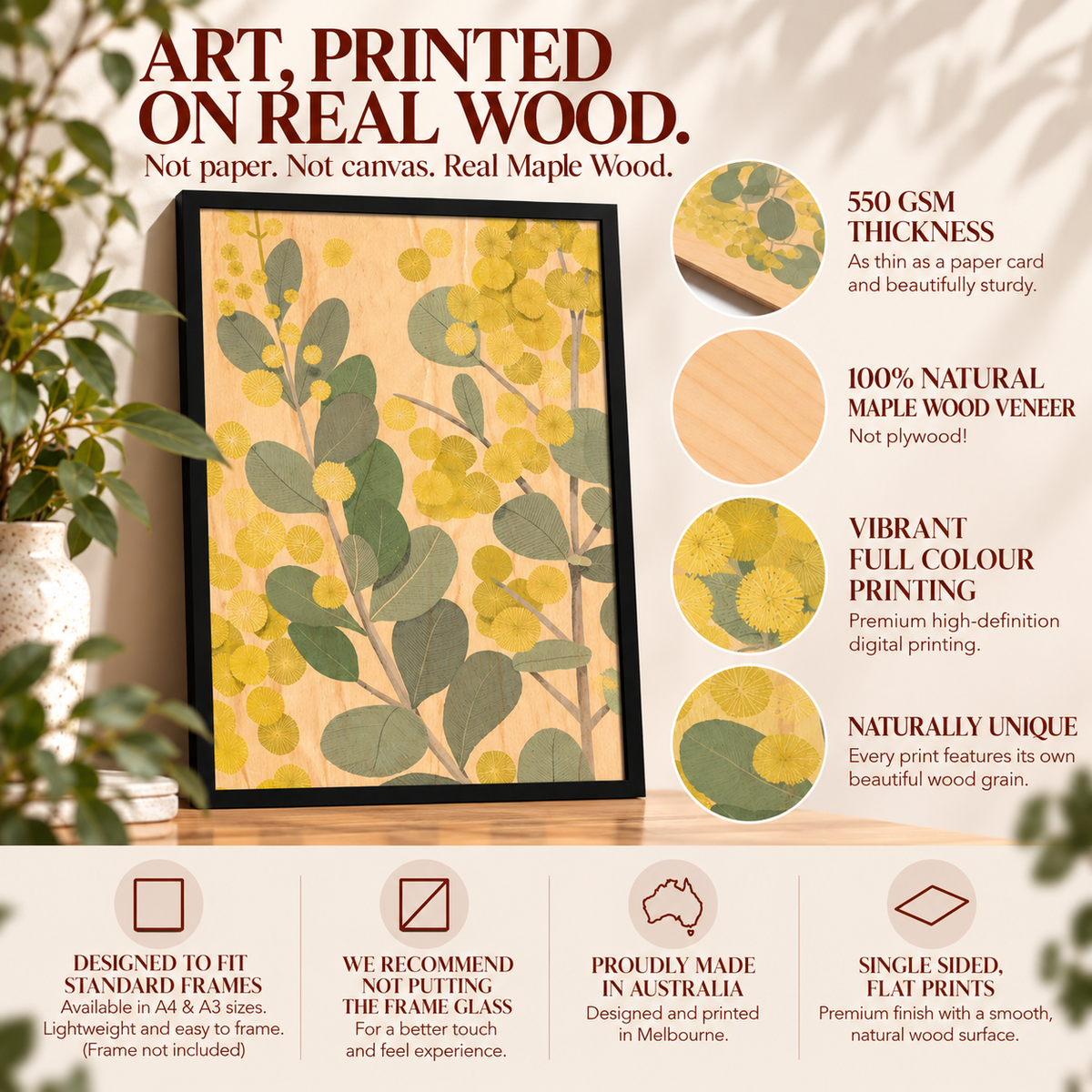 Wood Art Print - Golden Wattle
