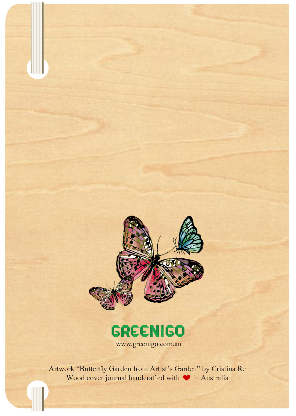 A5 Wood Cover Journal (Blank) - Butterfly Garden