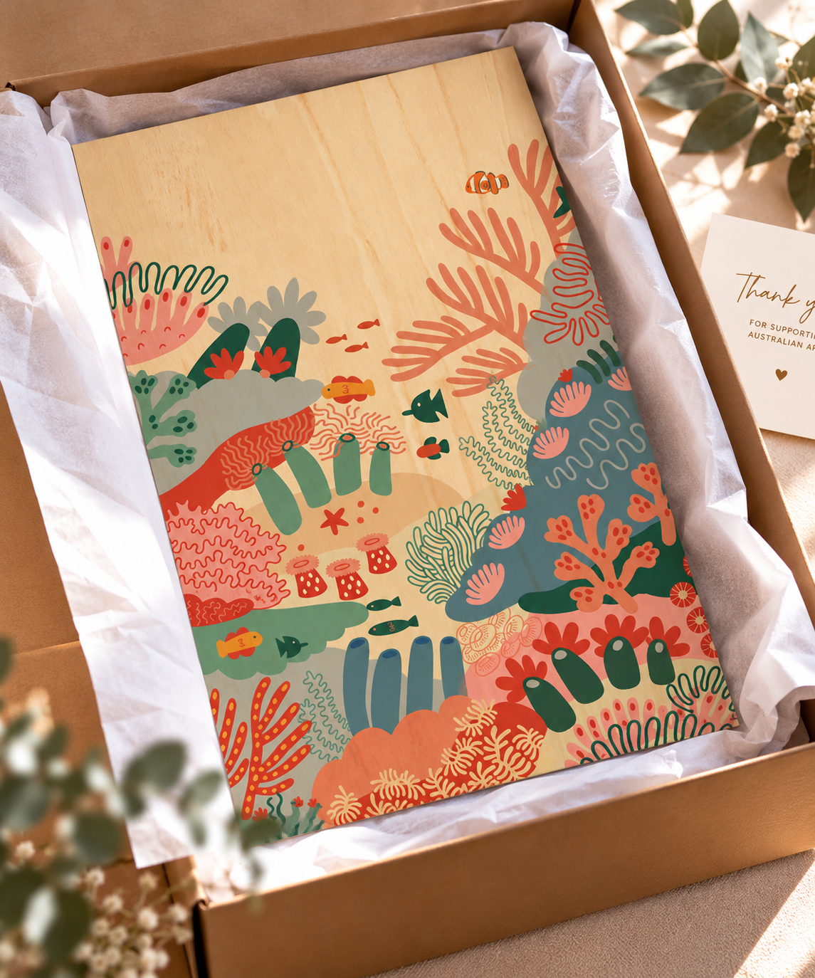 Wood Art Print - Colourful Corals
