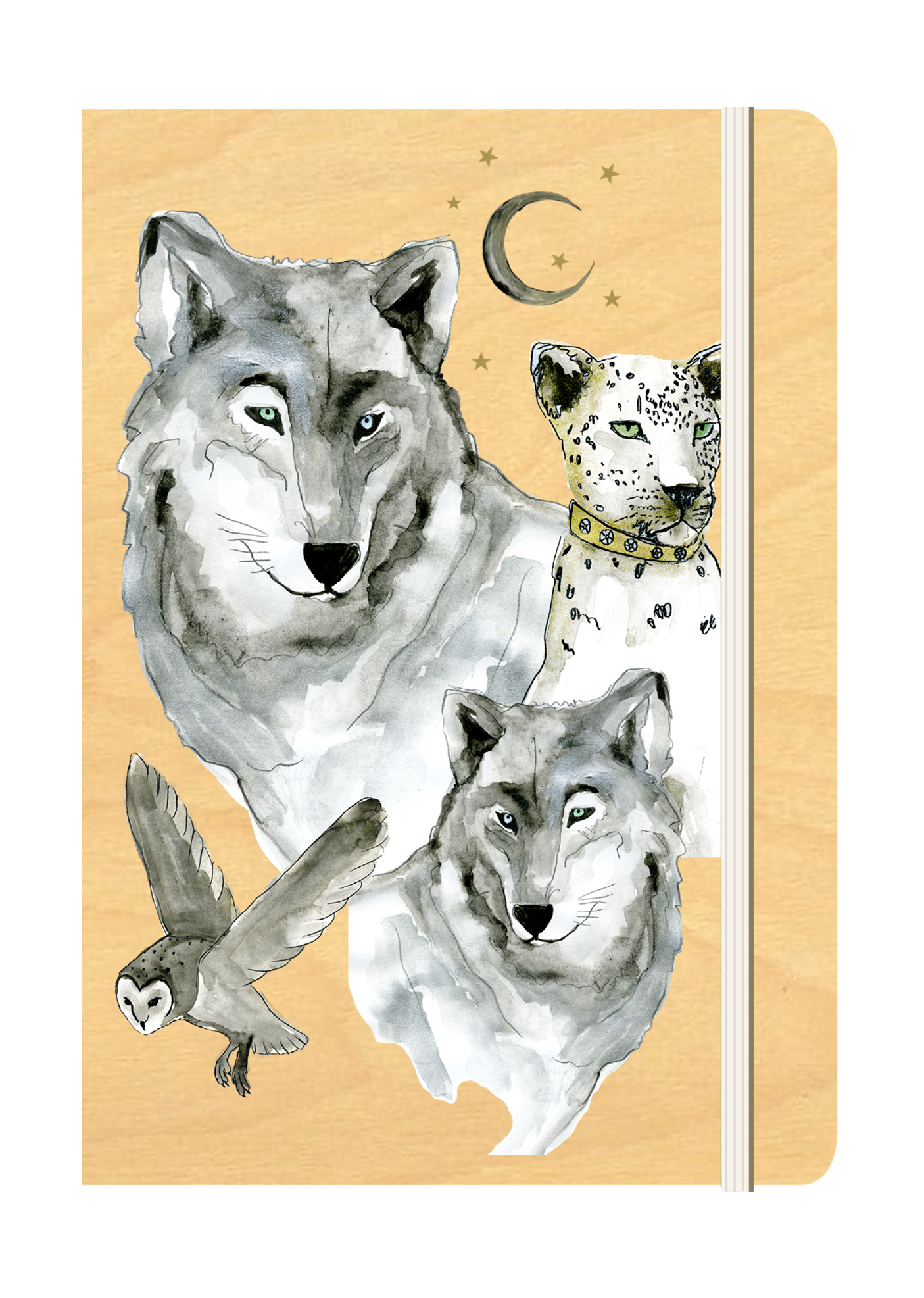 B6 Wood Cover Notebook (Lined) - White Wolf