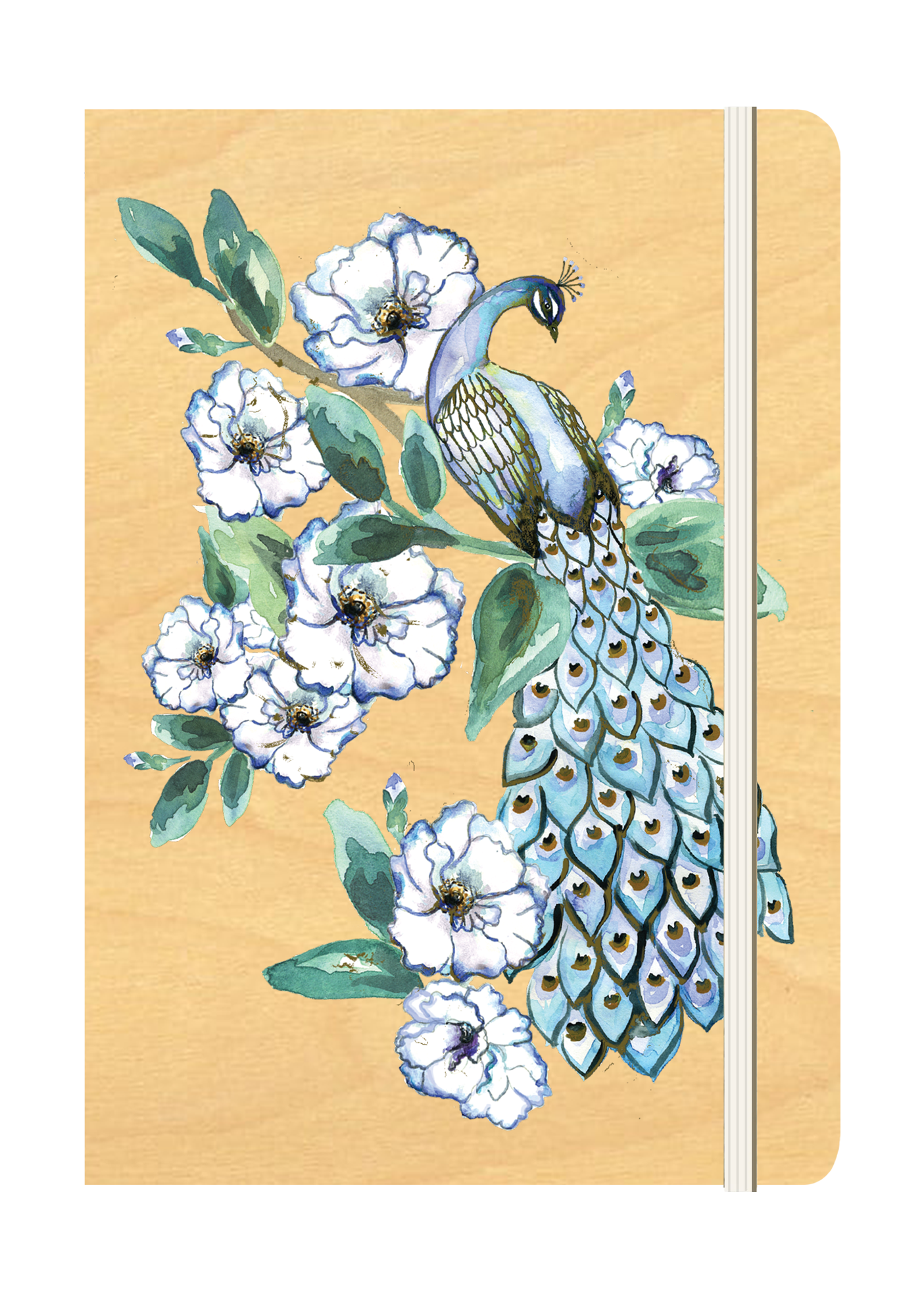 B6 Wood Cover Notebook (Lined) - Peacock Garden