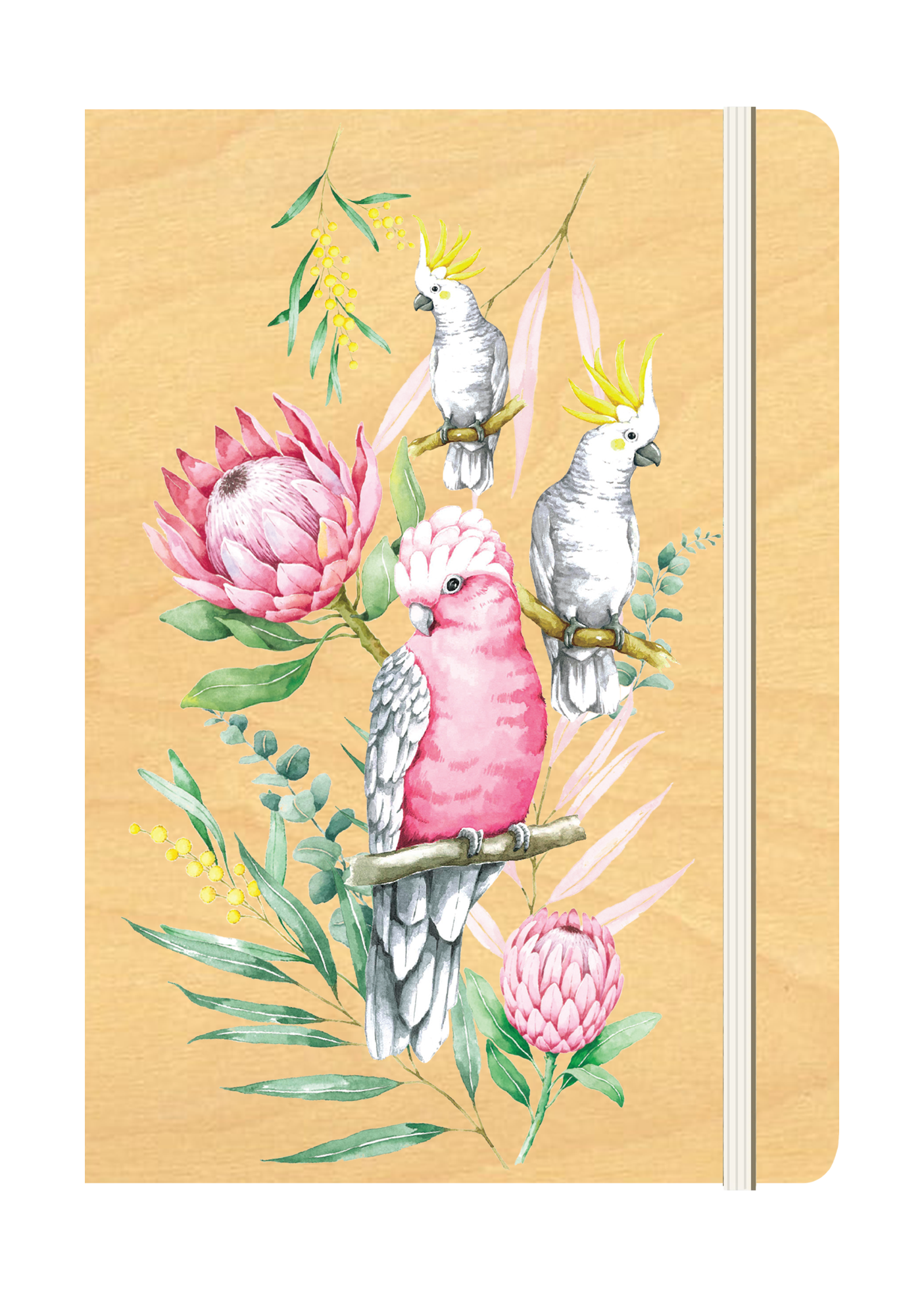 B6 Wood Cover Notebook (Lined) - Parrots & Proteas