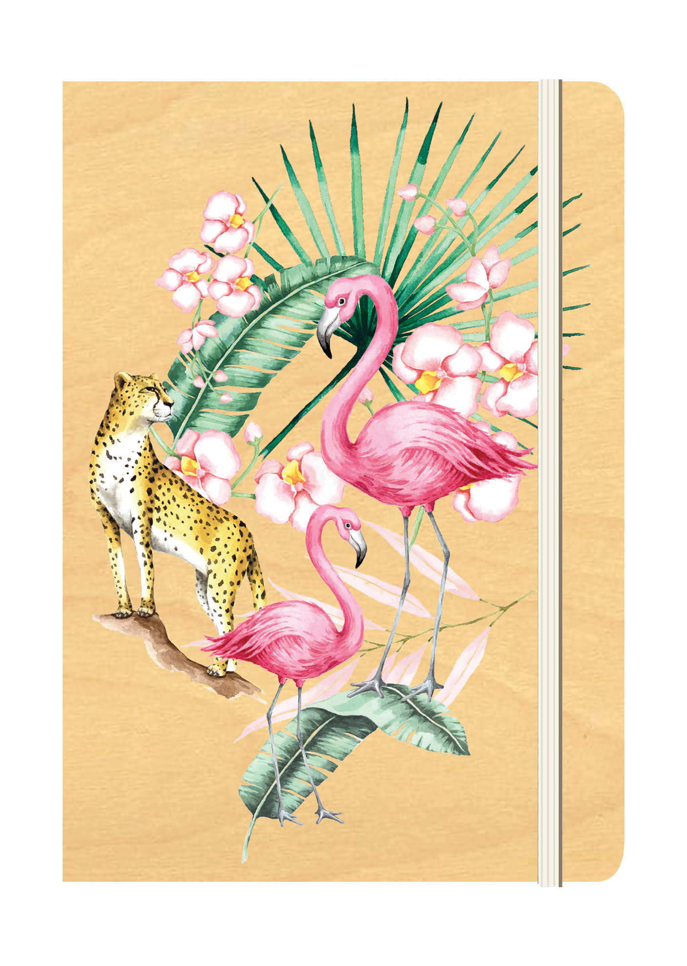 B6 Wood Cover Notebook (Lined) - Flamingo Jungle