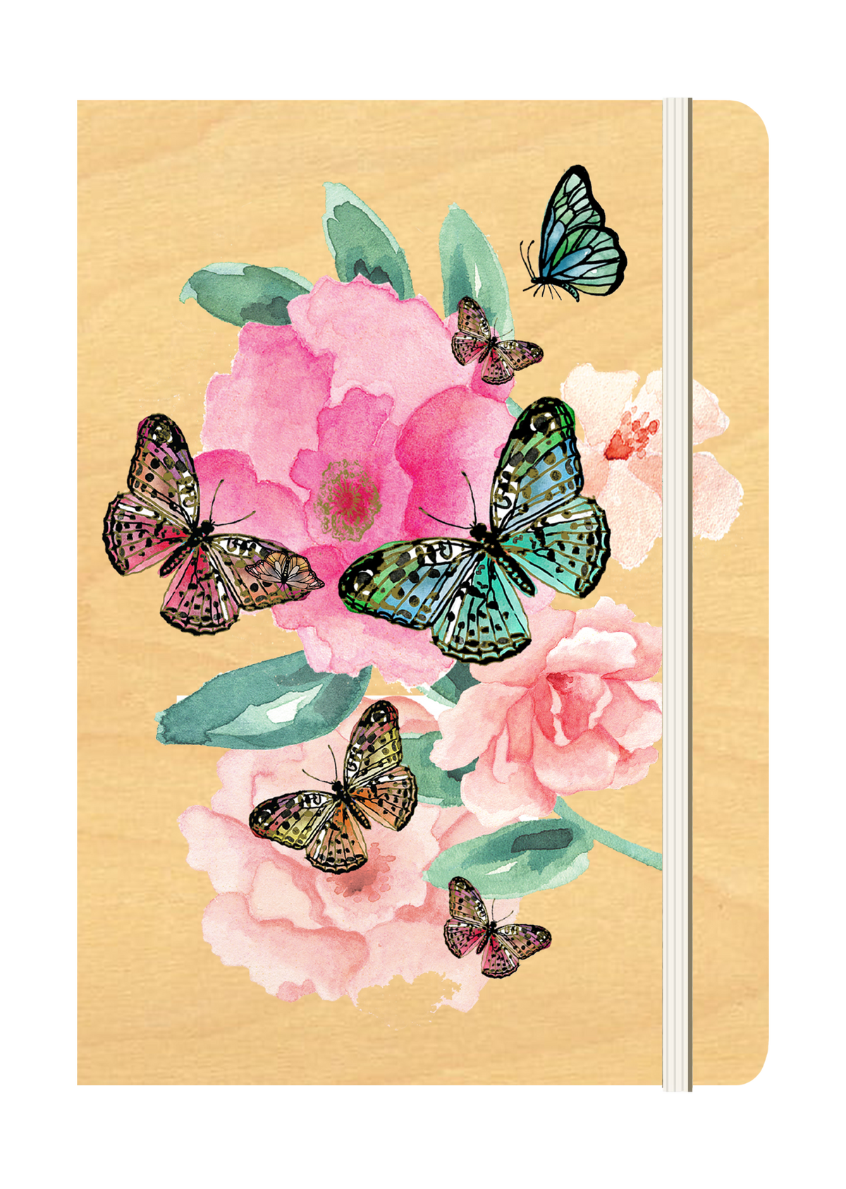 B6 Wood Cover Notebook (Lined) - Butterfly Garden