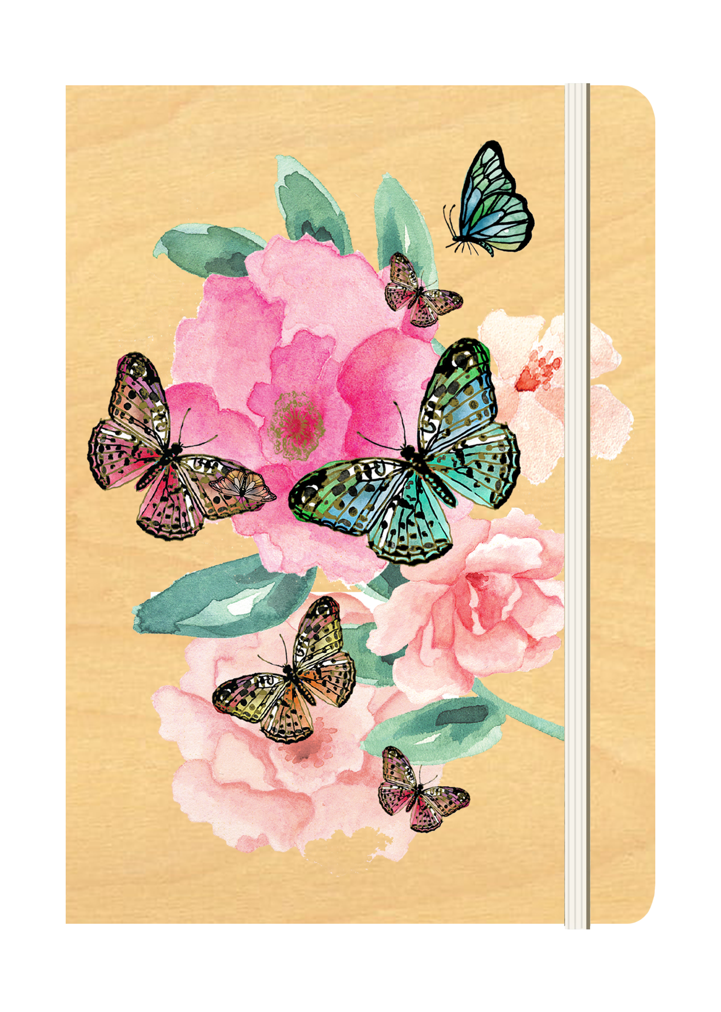 B6 Wood Cover Notebook (Lined) - Butterfly Garden