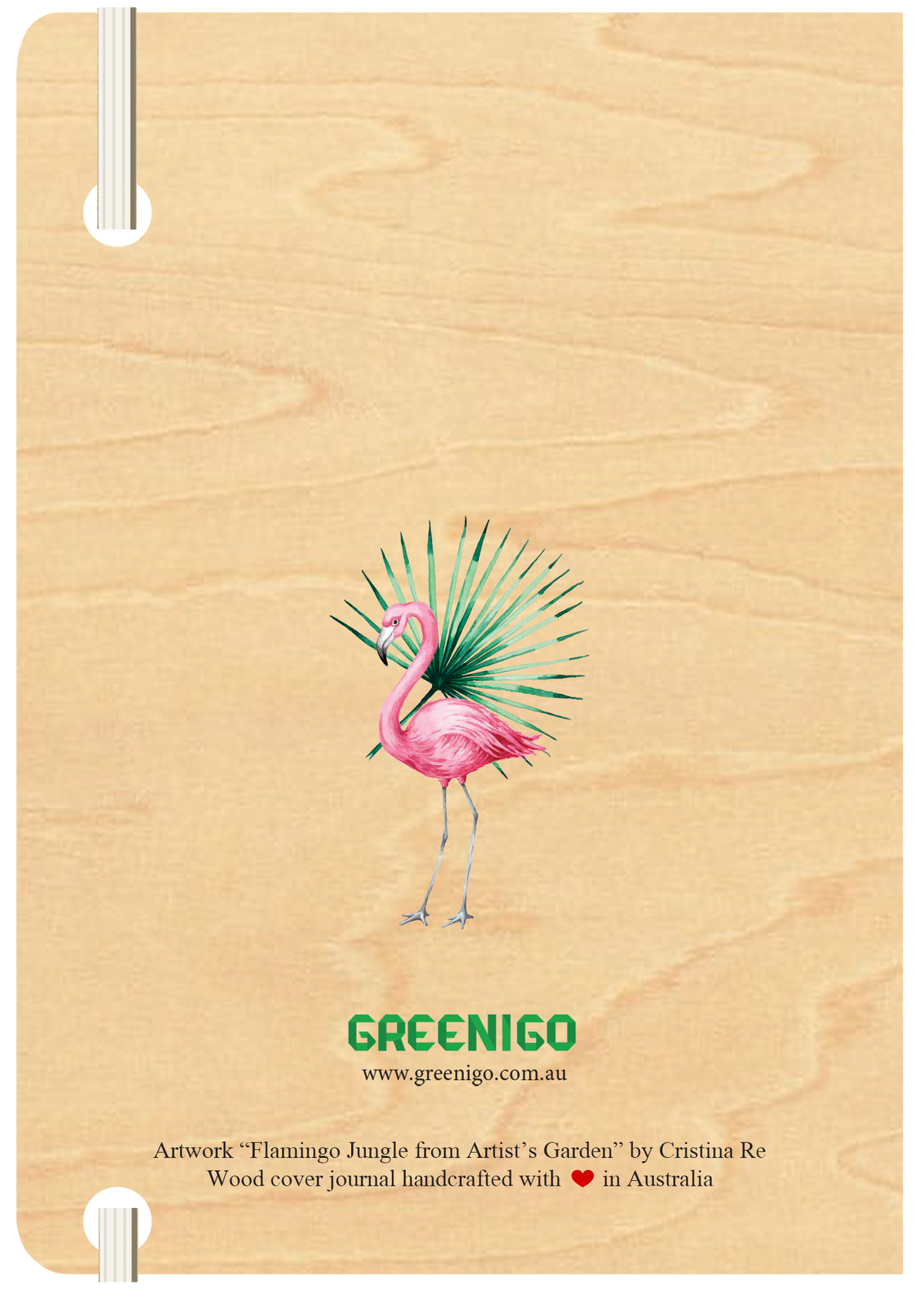 A5 Wood Cover Journal (Blank) - Flamingo Jungle