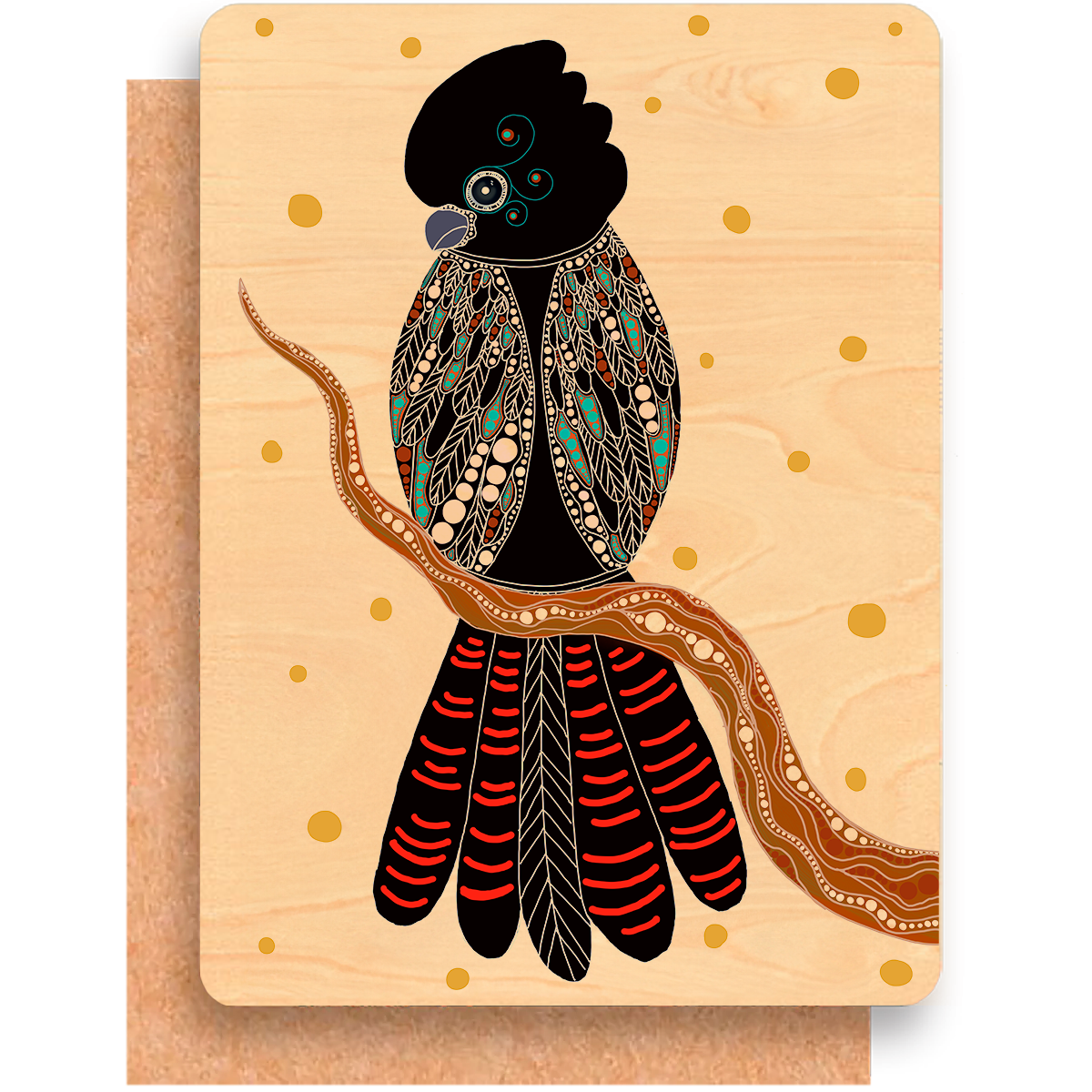 Wood Greeting Card - Gidila (Red Tailed Black Cockatoo)