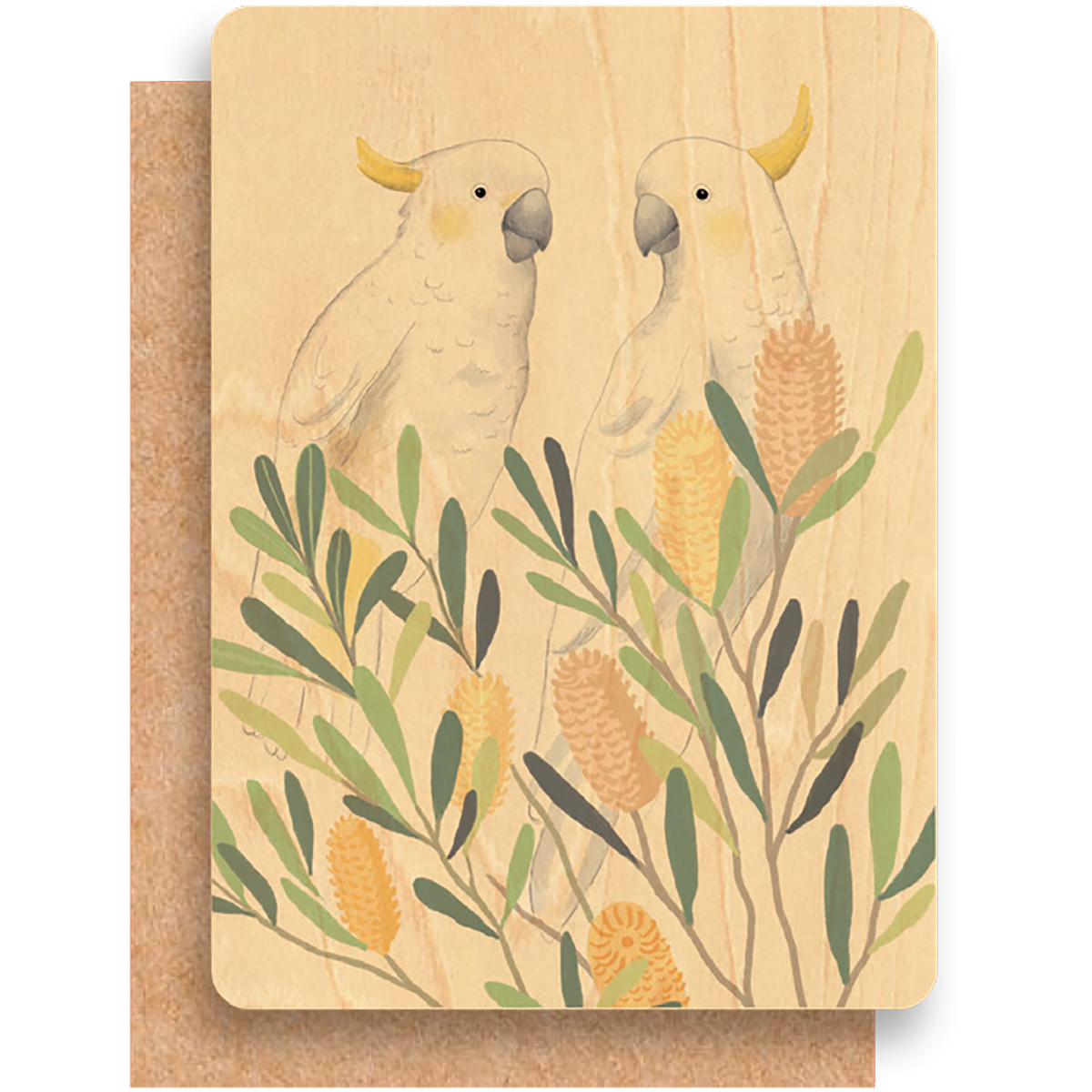 Wood Greeting Card - Cocky Pair