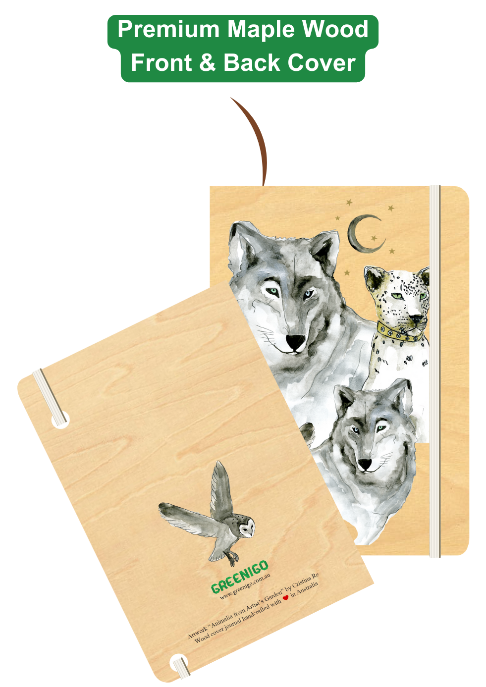 B6 Wood Cover Notebook (Lined) - White Wolf