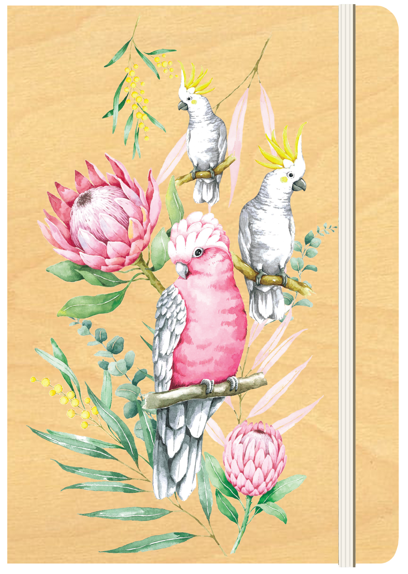 A5 Wood Cover Journal (Blank) - Parrots & Proteas