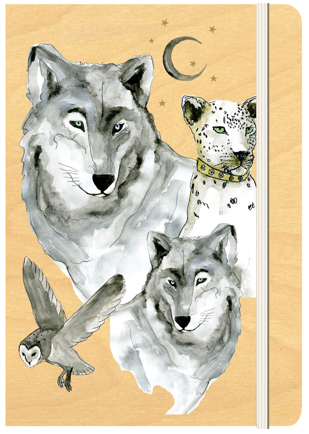 A5 Wood Cover Journal (Blank) - White Wolf